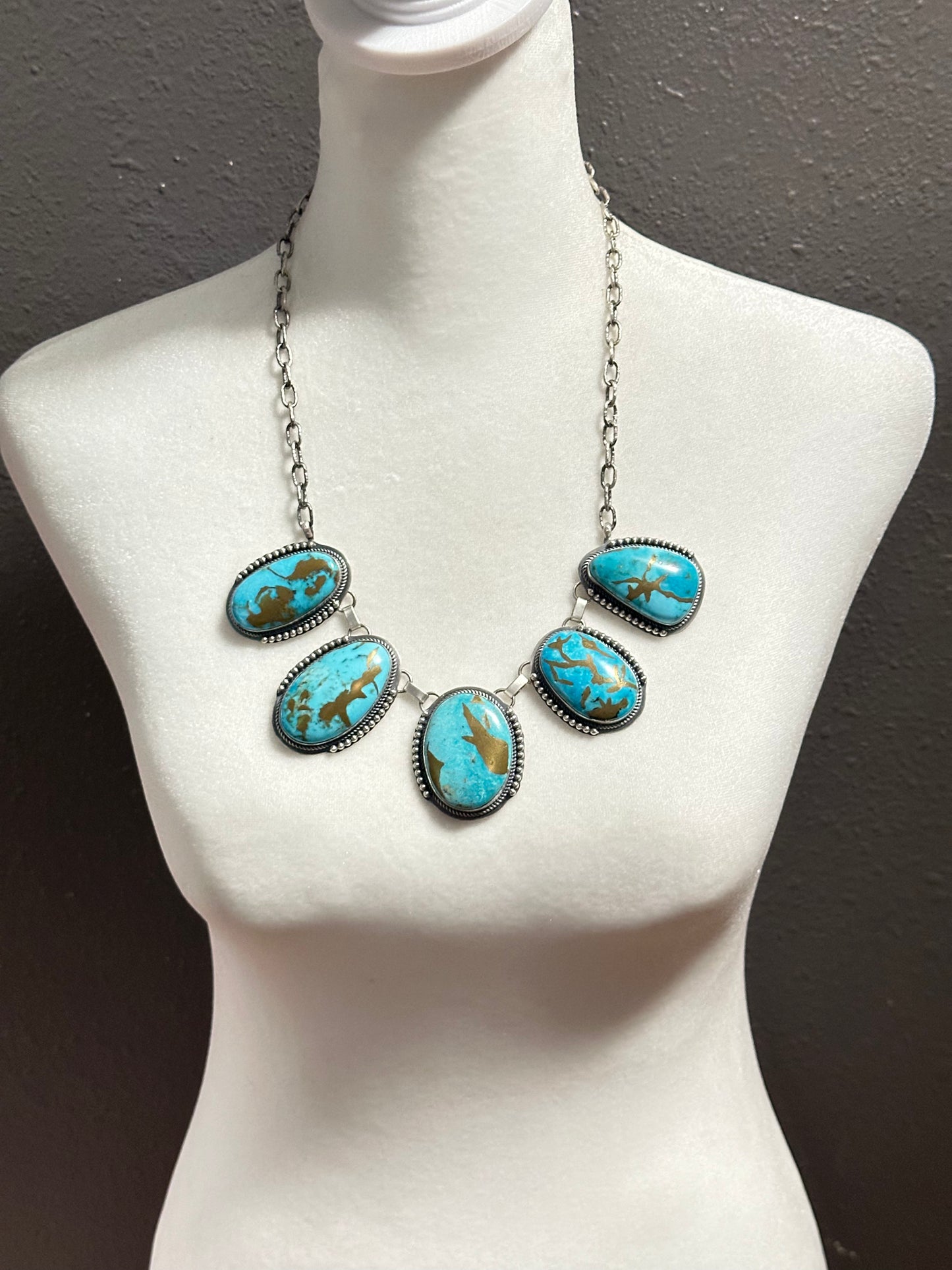 22" 5 Stone Turquoise Necklace with 7.5 Turquoise Ring