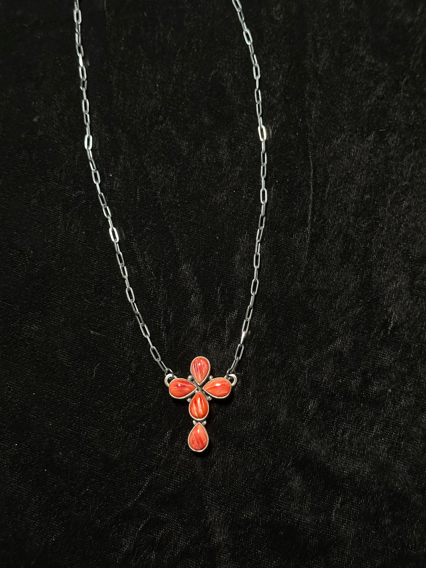 17" Red Spiny Oyster Shell Cross Necklace