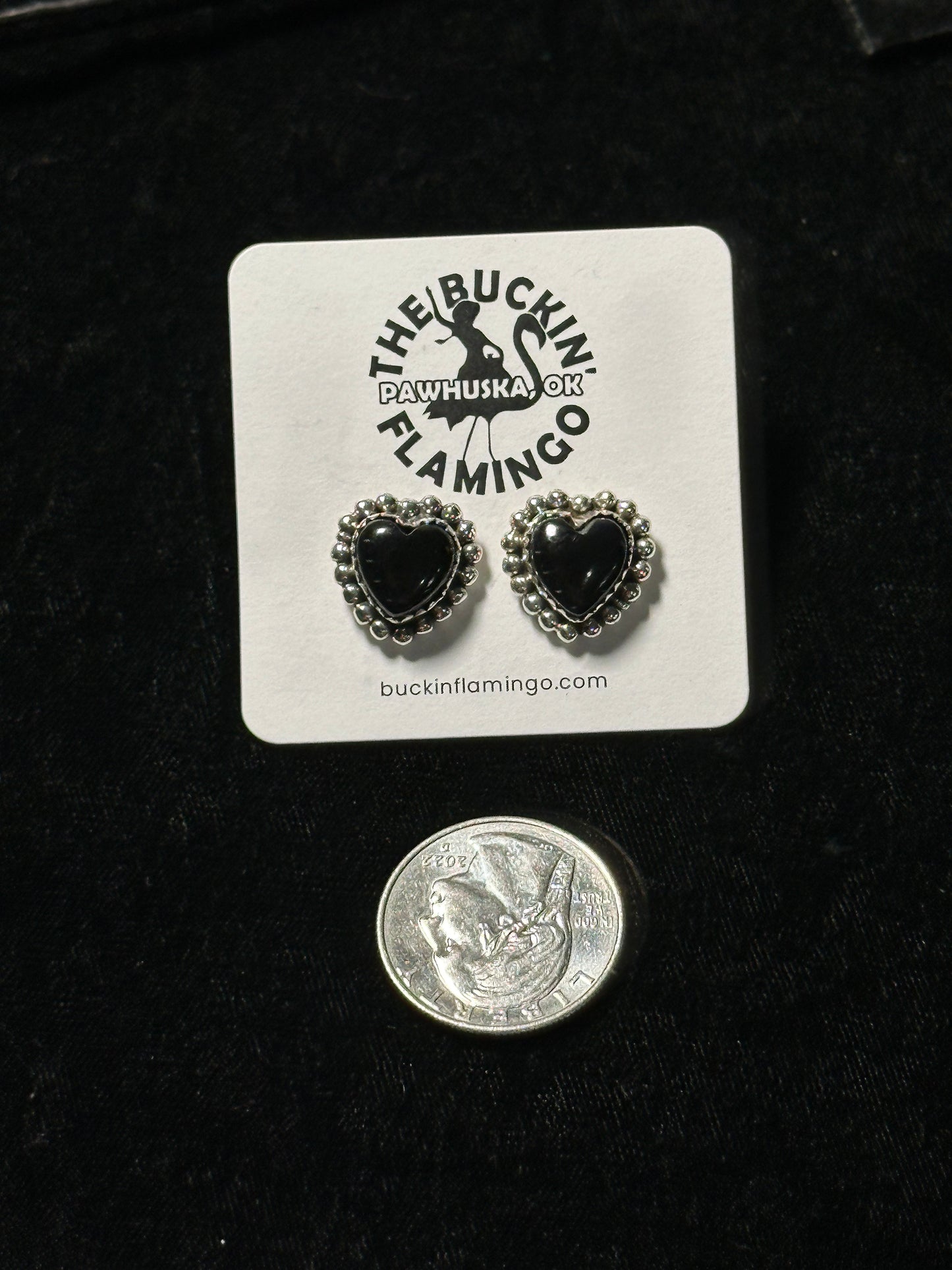 Black Onyx Heart Post Earrings