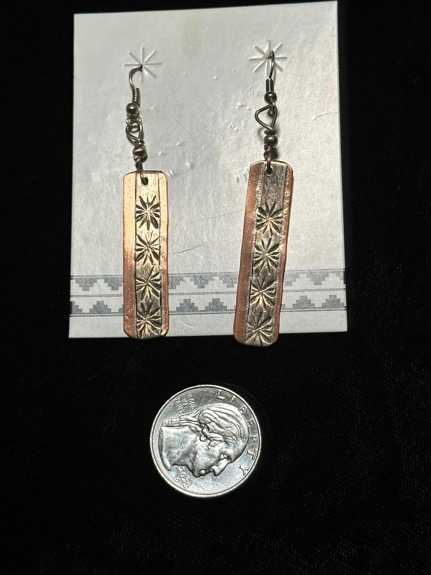 Copper and Sterling Silver Slab Stamped Dangle Earrings