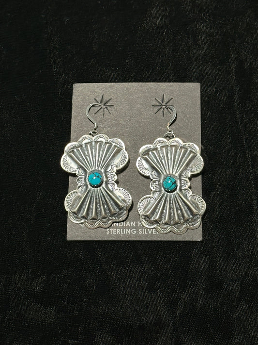 Sterling Silver Concho Hook Earrings with Turquoise by Rita Daye, Navajo