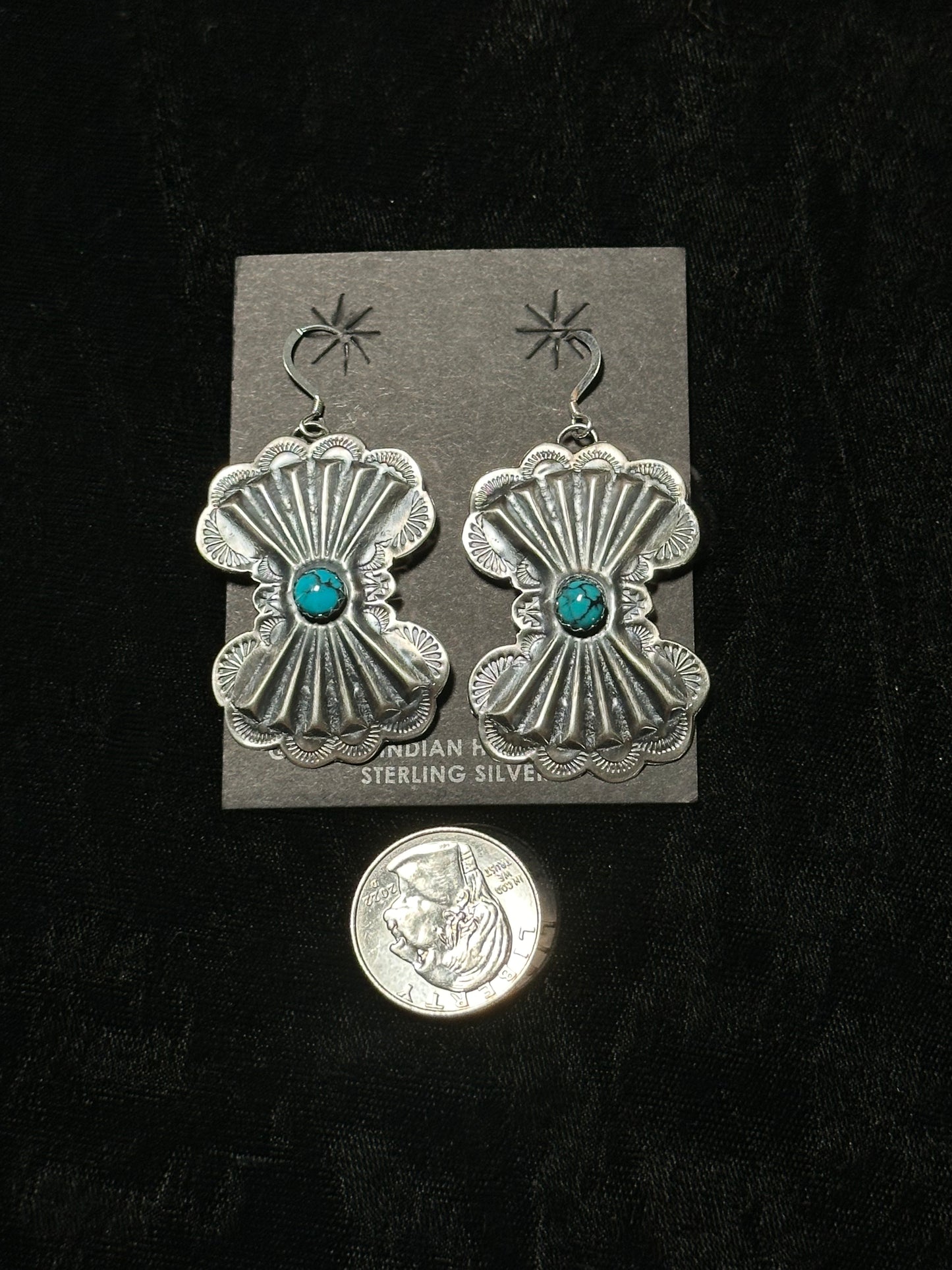 Sterling Silver Concho Hook Earrings with Turquoise by Rita Daye, Navajo