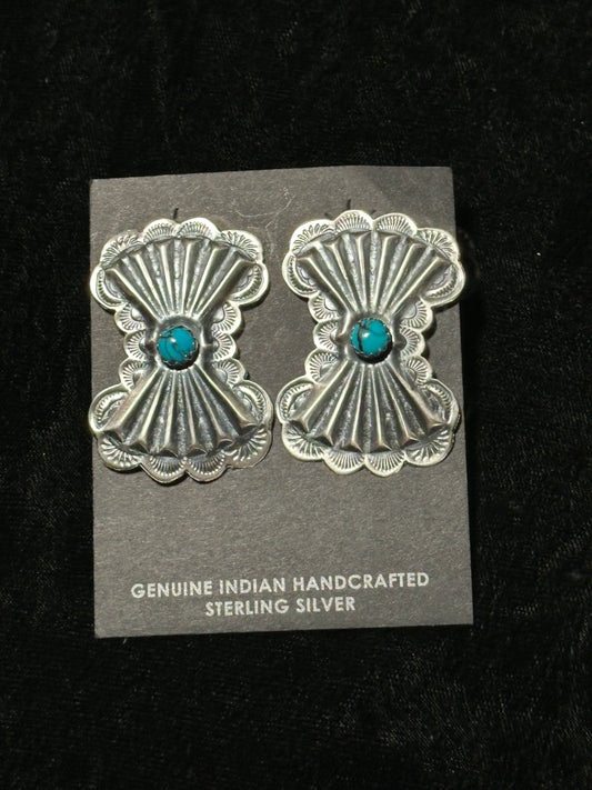Sterling Silver Concho Hook Earrings with Turquoise by Rita Daye, Navajo