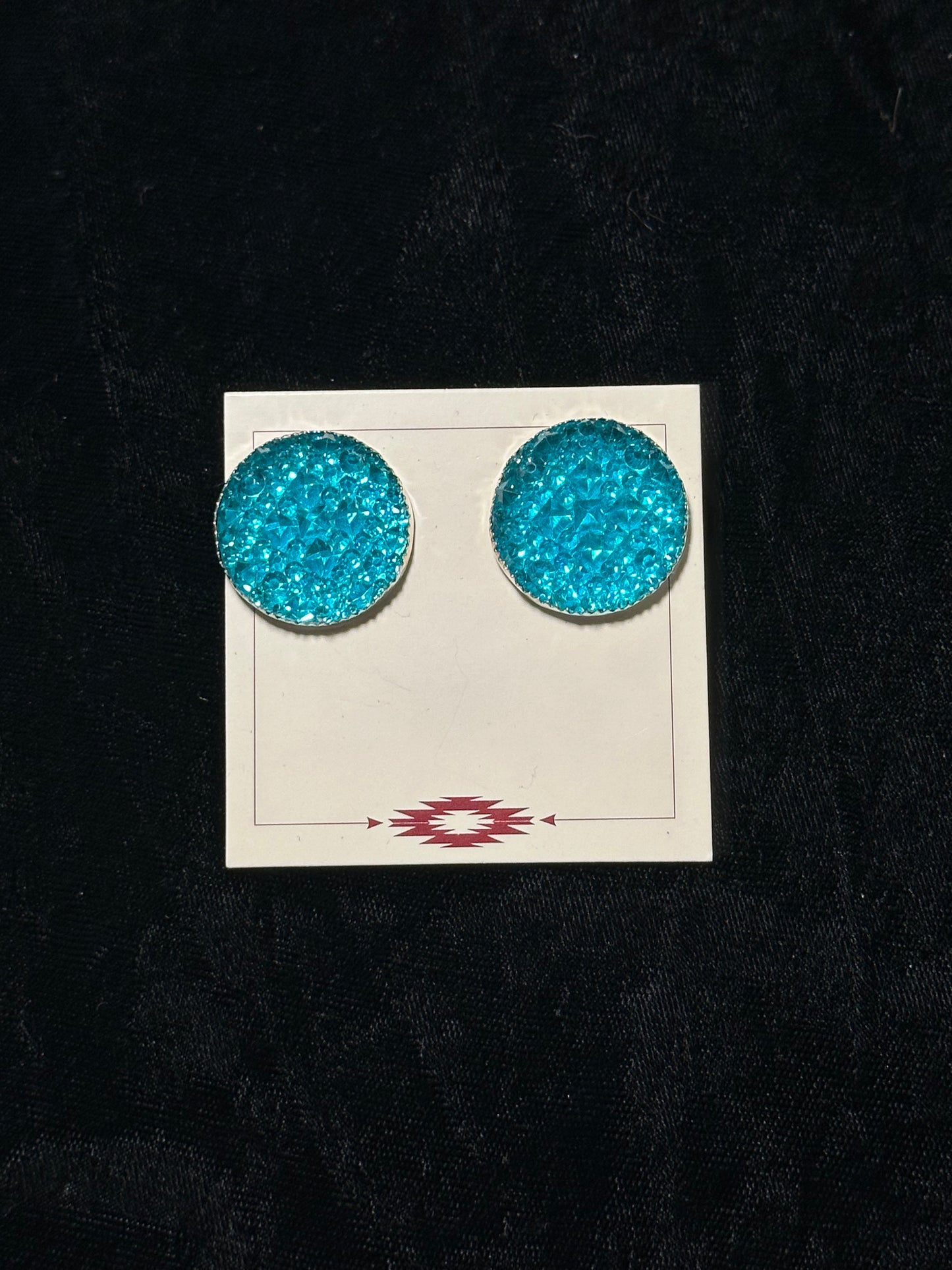 Teal Acrylic and Sterling Silver Post Earrings by Christina Jackson, Navajo