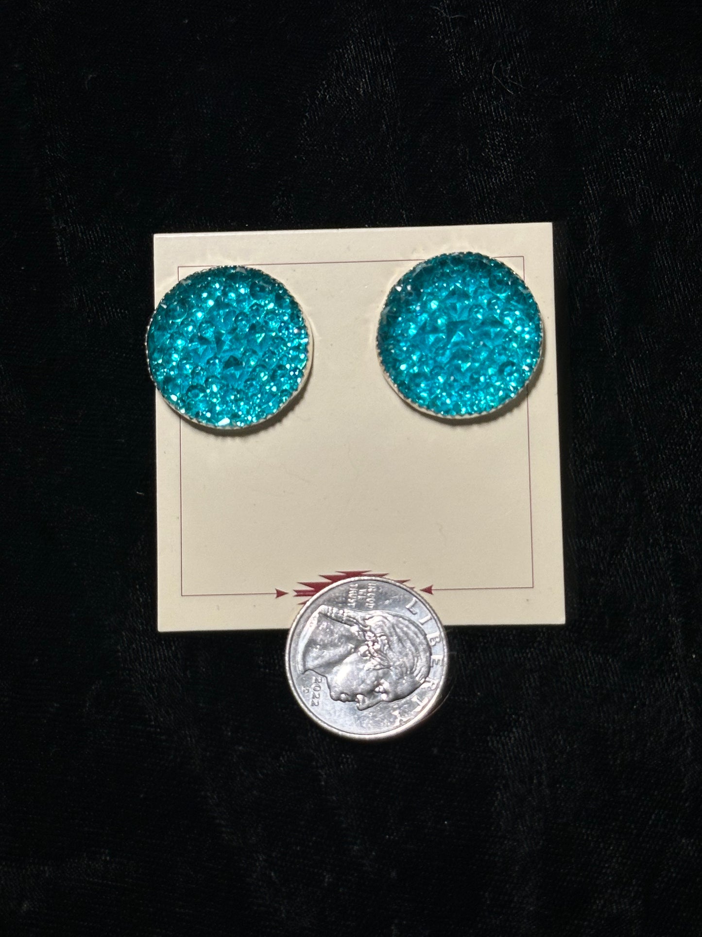 Teal Acrylic and Sterling Silver Post Earrings by Christina Jackson, Navajo