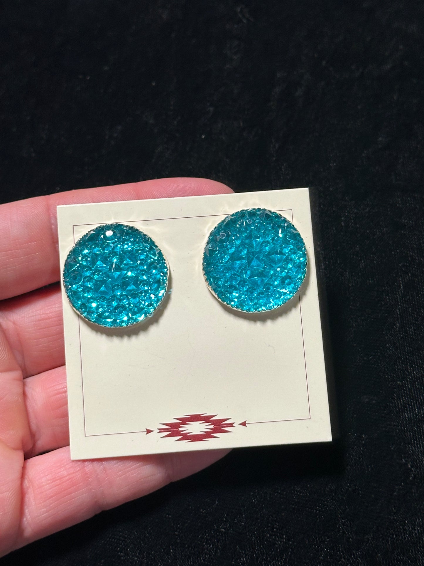 Teal Acrylic and Sterling Silver Post Earrings by Christina Jackson, Navajo