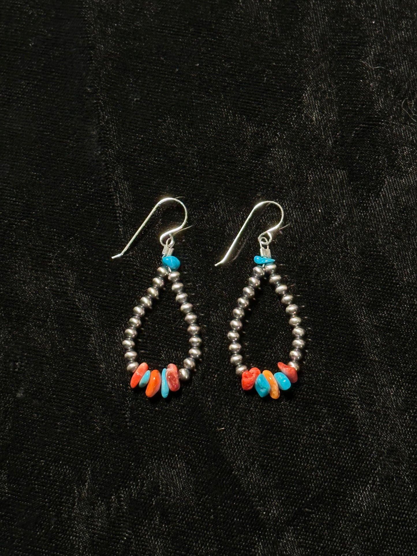 3mm Navajo Pearls Dangle Earrings with Sleeping Beauty and Spiny Oyster