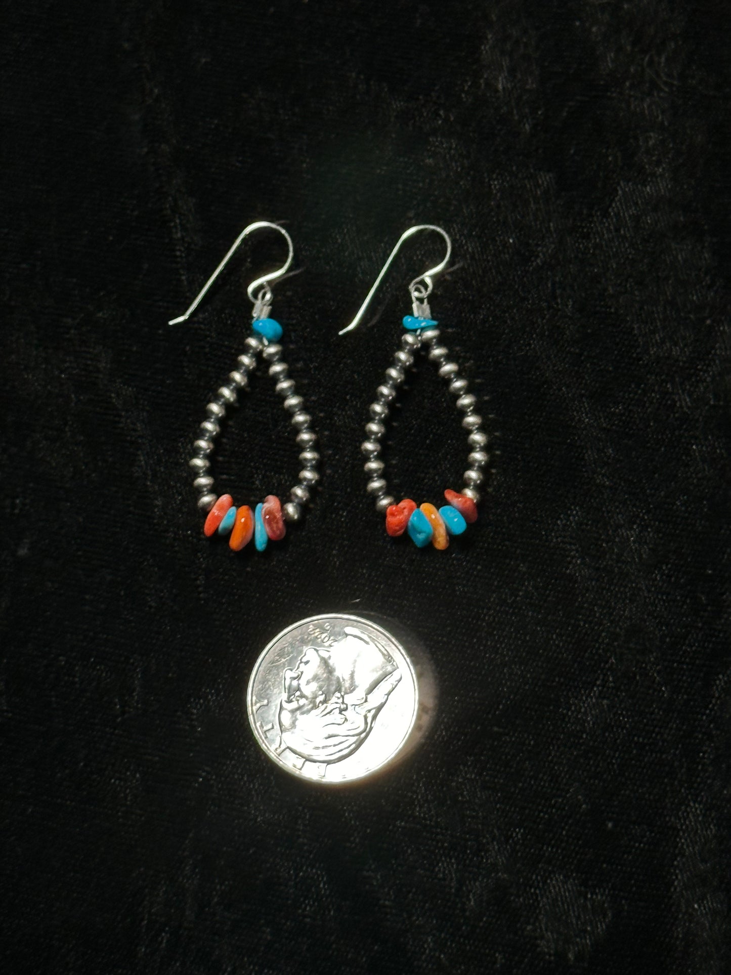 3mm Navajo Pearls Dangle Earrings with Sleeping Beauty and Spiny Oyster