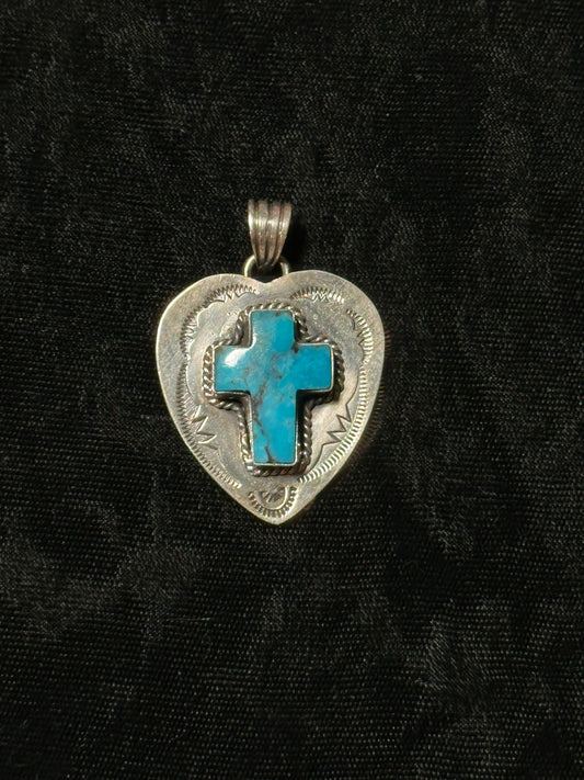 Kingman Turquoise Cross Pendant by Hada Collection