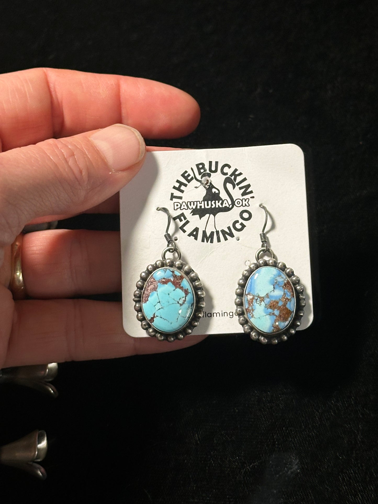 LOT 18 11/10 Golden Hills Turquoise Squash Blossom and Dangle Earrings by Mary Ann Spencer, Navajo