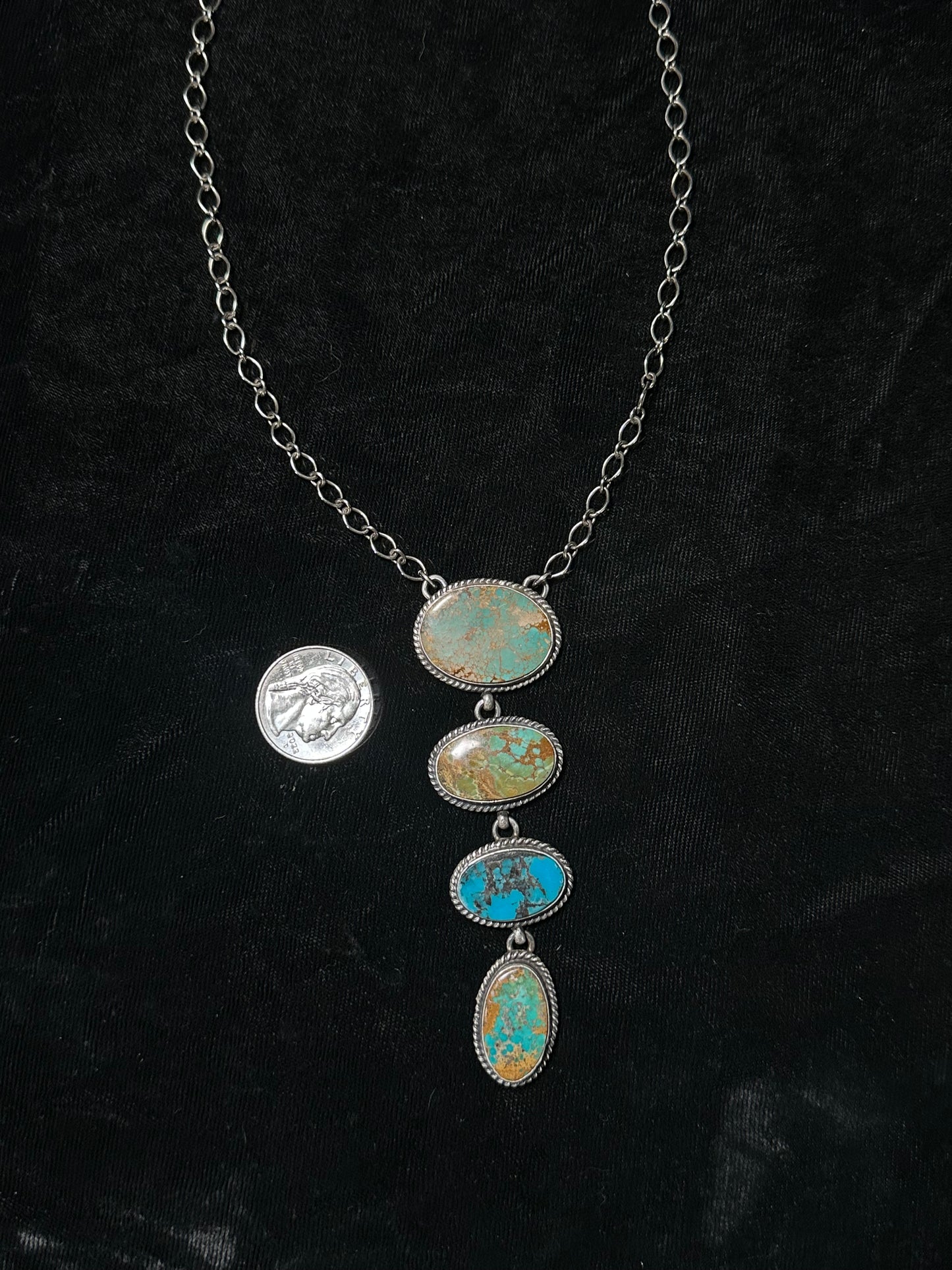 18”+4” Drop Kingman Turquoise Necklace by Russell Sam, Navajo