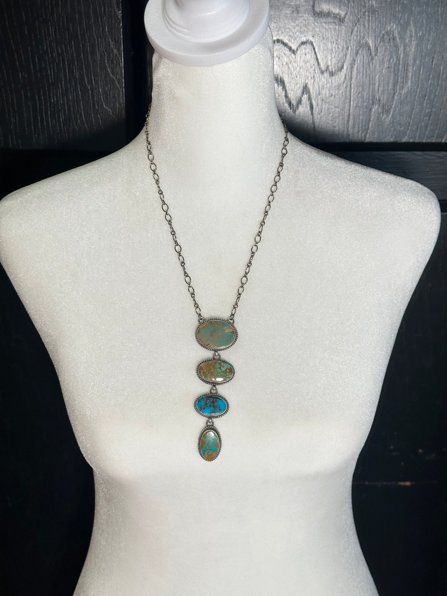 18”+4” Drop Kingman Turquoise Necklace by Russell Sam, Navajo