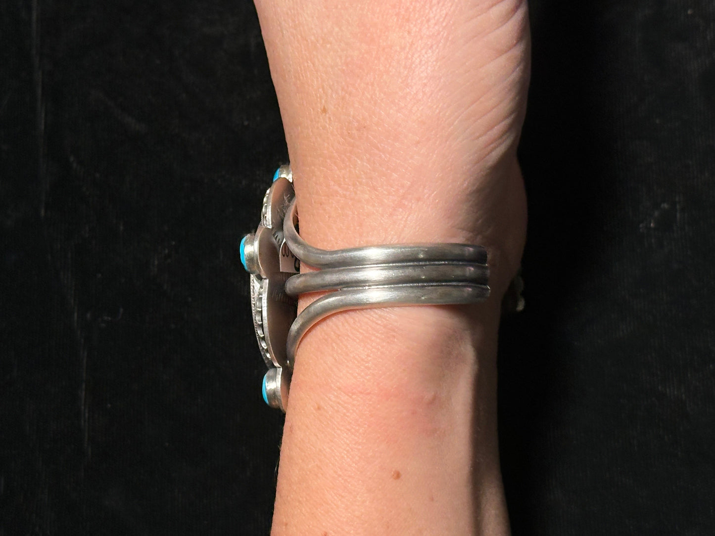 6"-7" 1923 Peace Silver Dollar and Sleeping Beauty Turquoise Cuff Bracelet