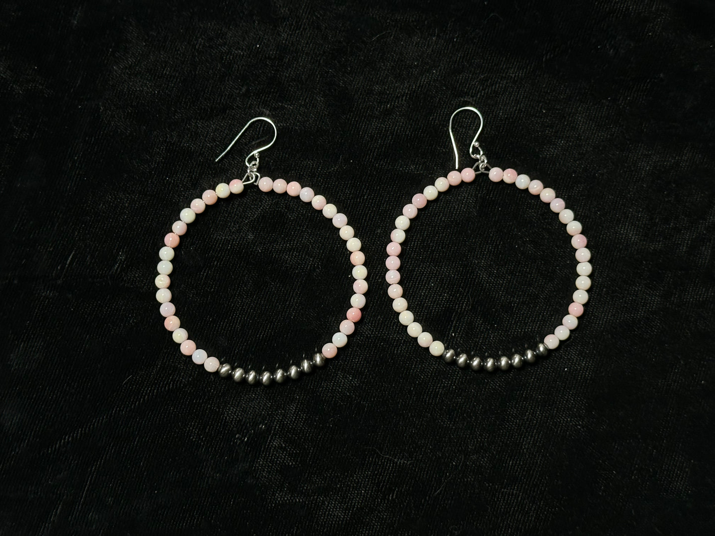 4mm Pink Conch Shell and Sterling Silver Bead Hoop Earrings