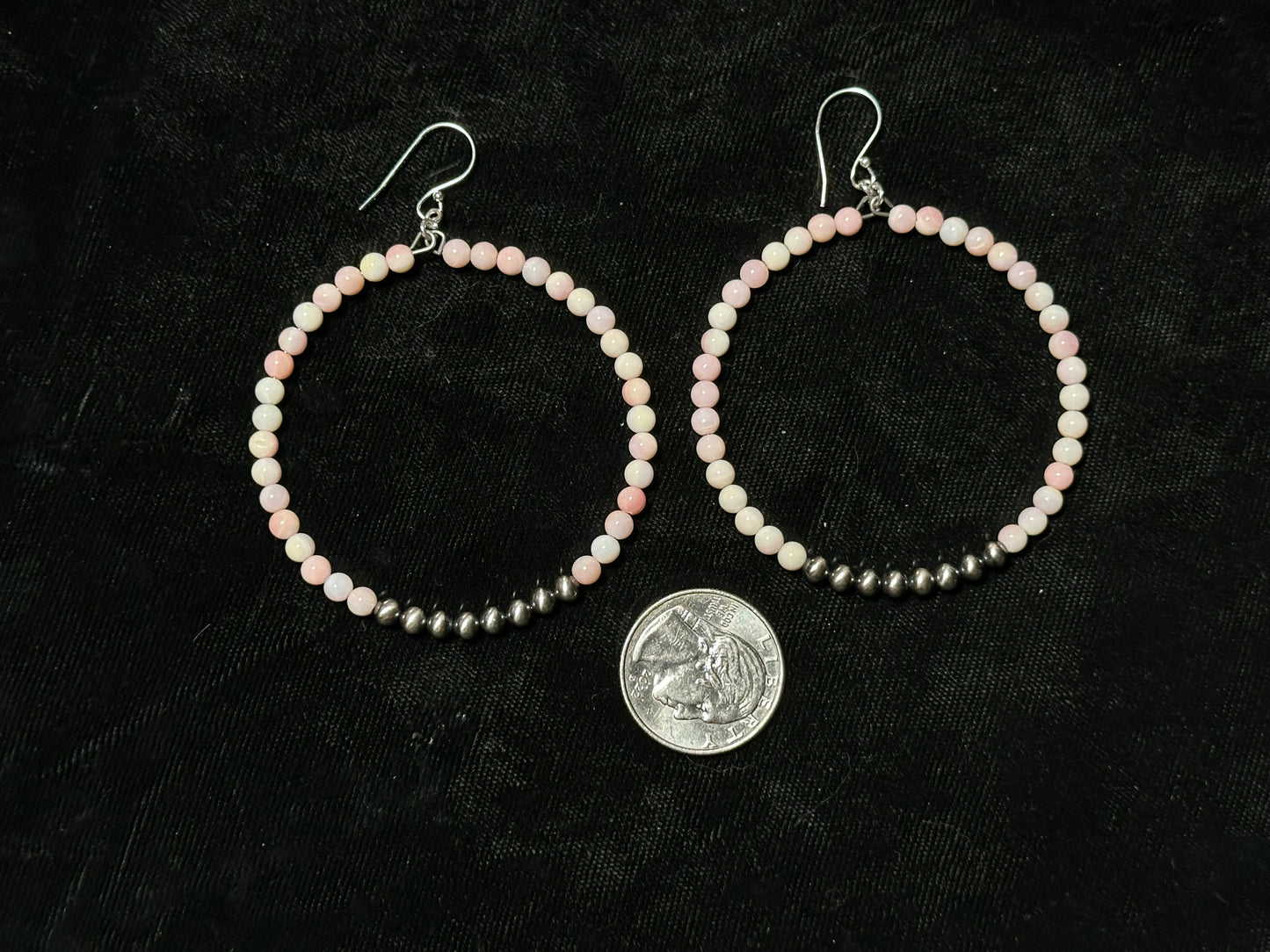 4mm Pink Conch Shell and Sterling Silver Bead Hoop Earrings