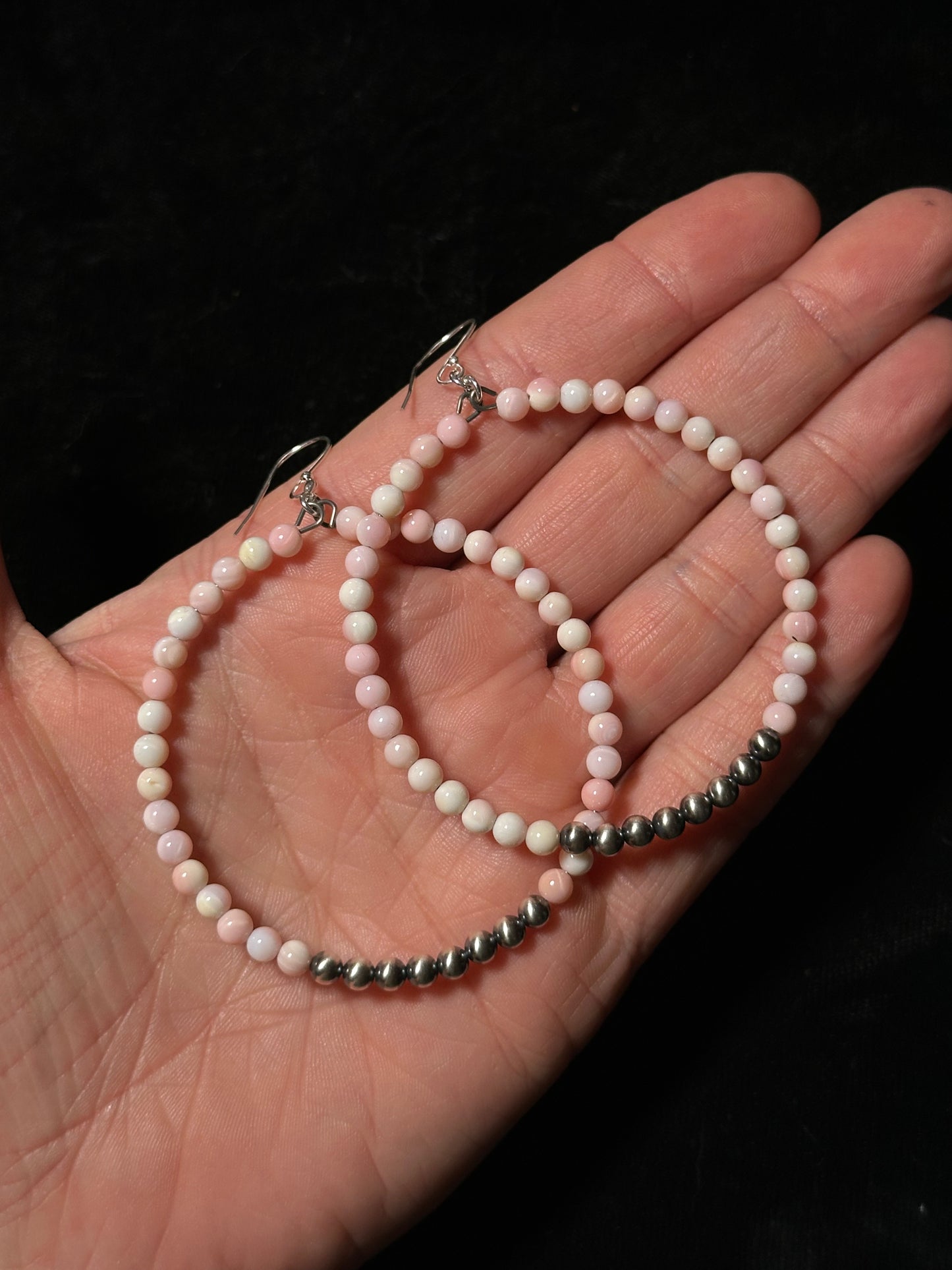 4mm Pink Conch Shell and Sterling Silver Bead Hoop Earrings