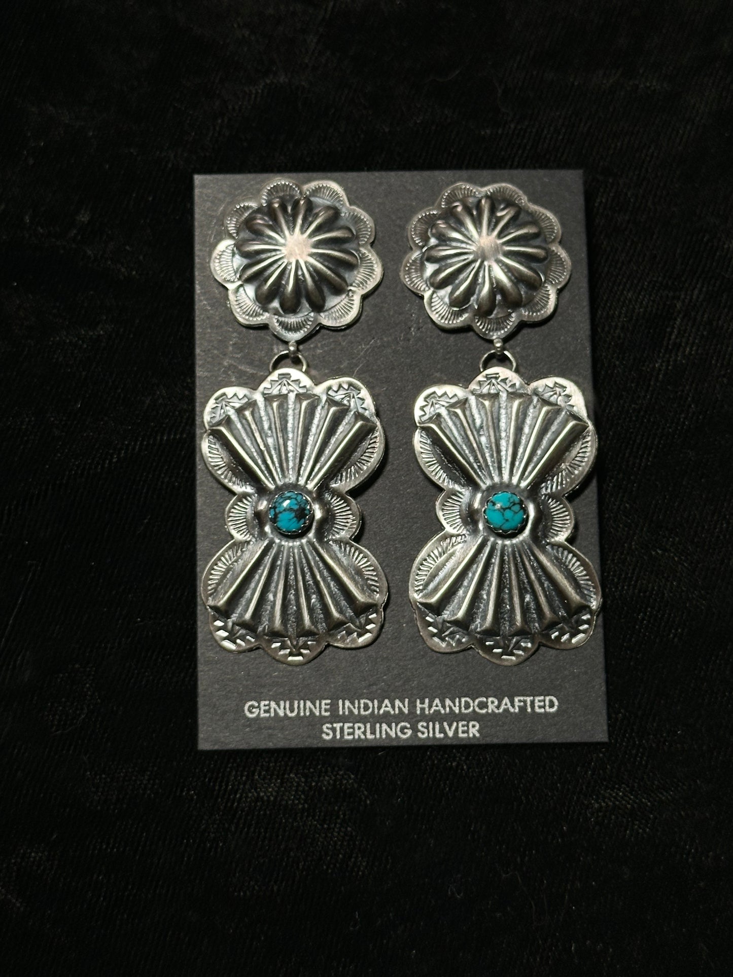 Egyptian Turquoise and Sterling Silver Concho Post Dangles by Rita Daye, Navajo