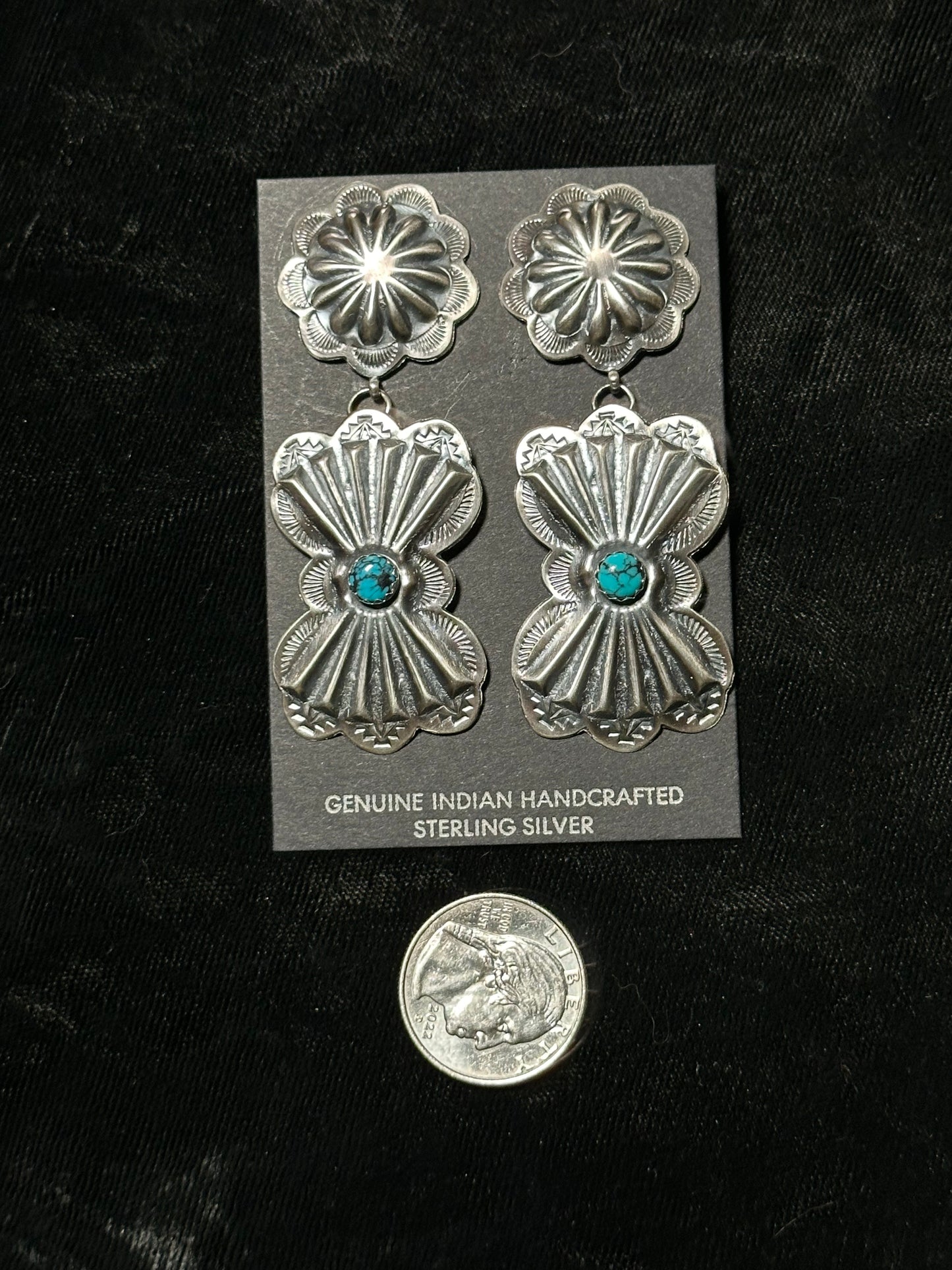 Egyptian Turquoise and Sterling Silver Concho Post Dangles by Rita Daye, Navajo