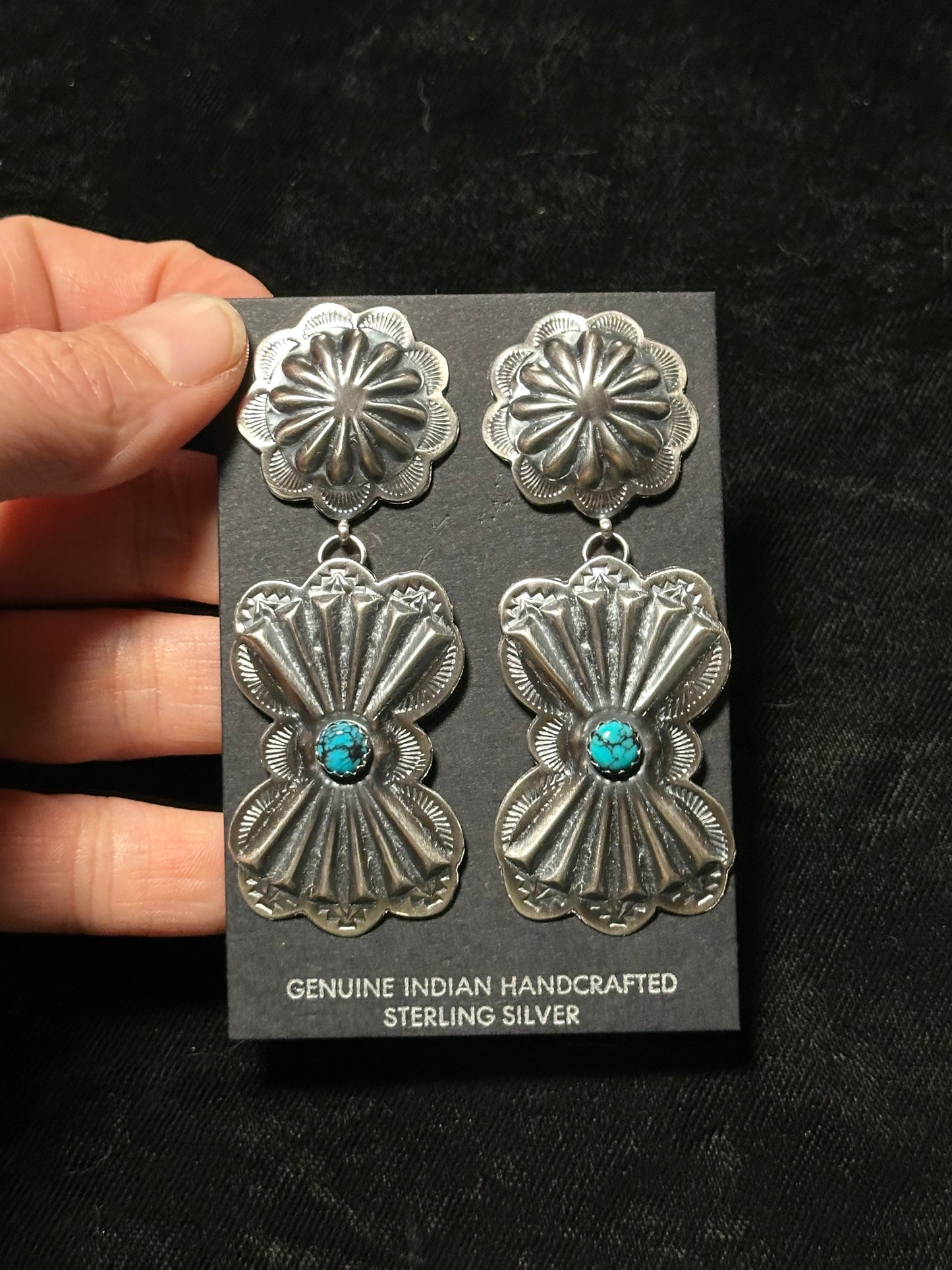 Egyptian Turquoise and Sterling Silver Concho Post Dangles by Rita Daye, Navajo