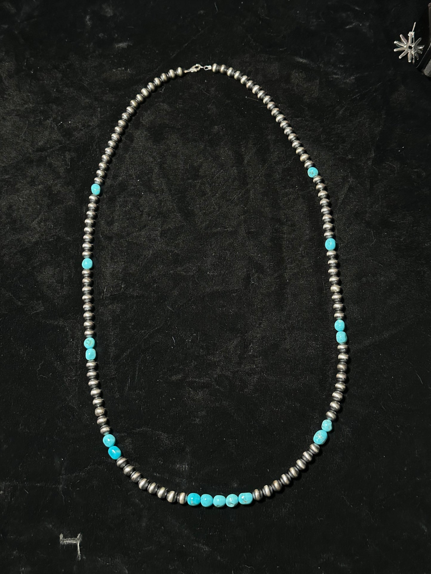 34" 7mm Navajo Pearls and Sleeping Beauty Turquoise Nugget Necklace