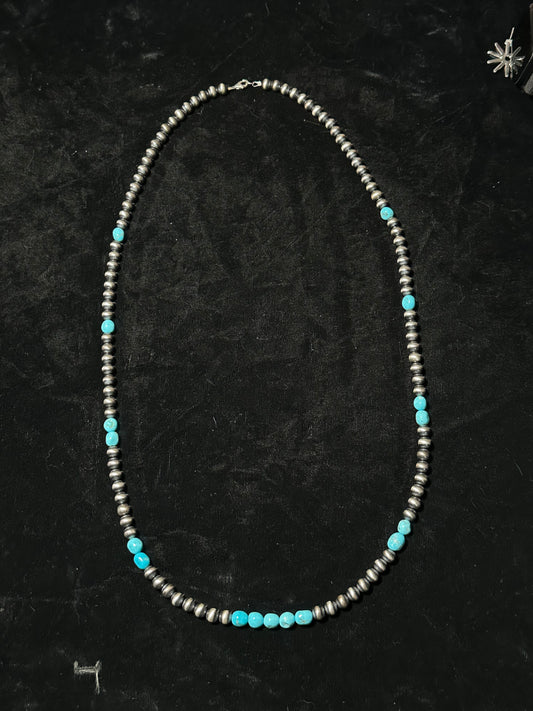 34" 7mm Navajo Pearls and Sleeping Beauty Turquoise Nugget Necklace