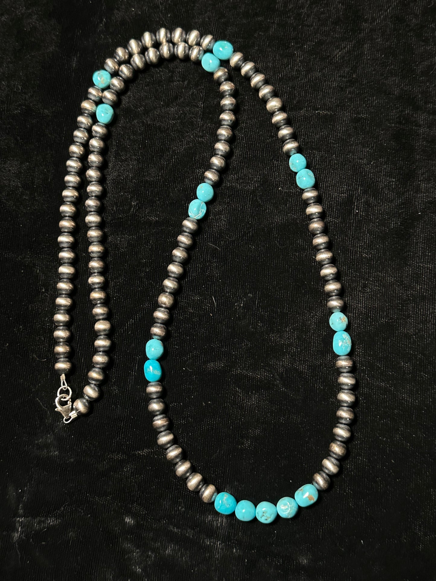 34" 7mm Navajo Pearls and Sleeping Beauty Turquoise Nugget Necklace