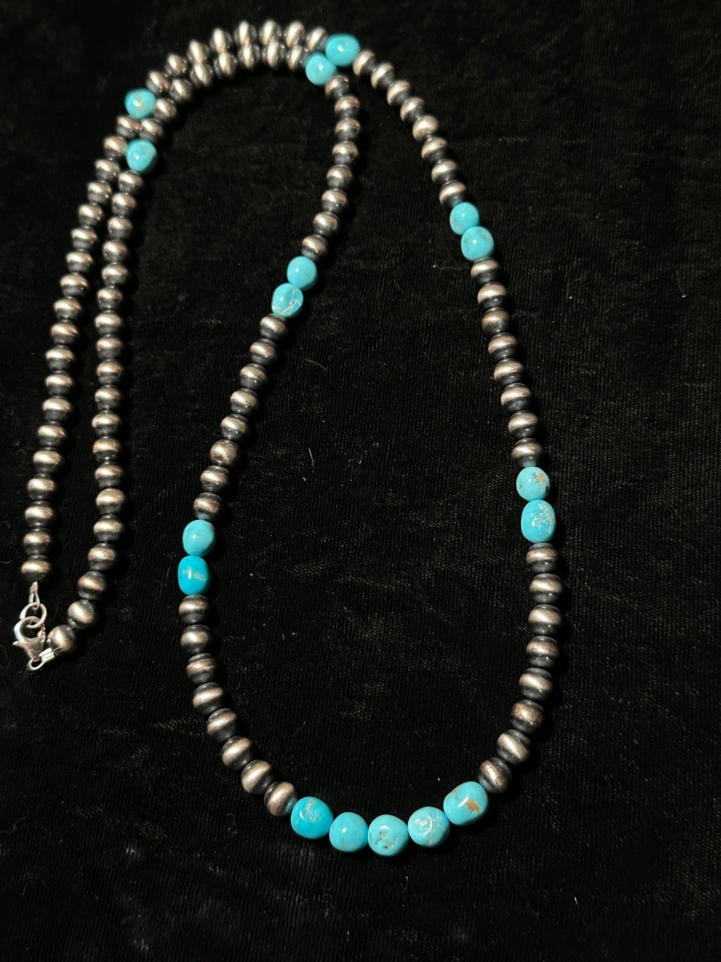 34" 7mm Navajo Pearls and Sleeping Beauty Turquoise Nugget Necklace