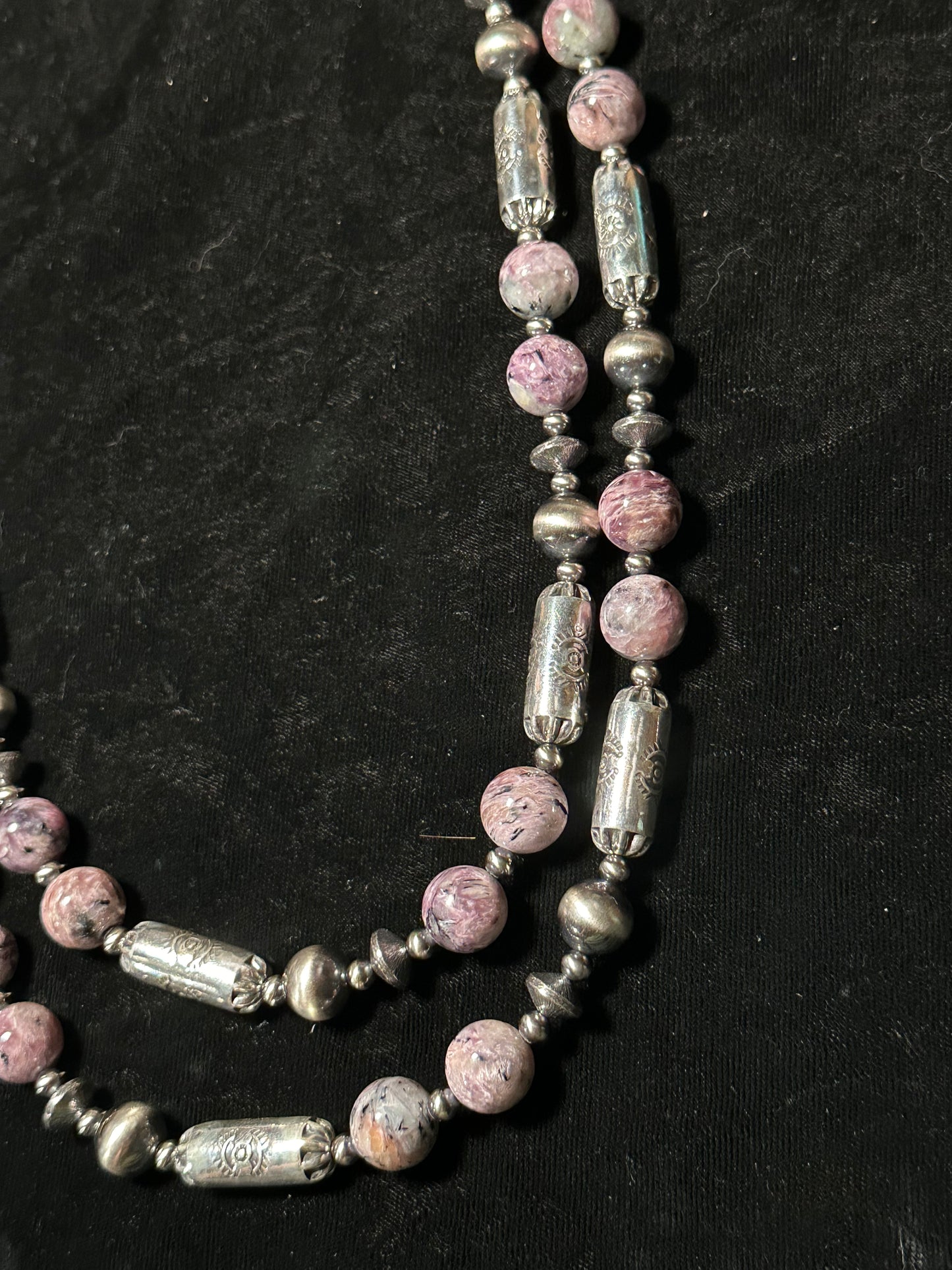64" 13mm Pearls and Charoite Necklace