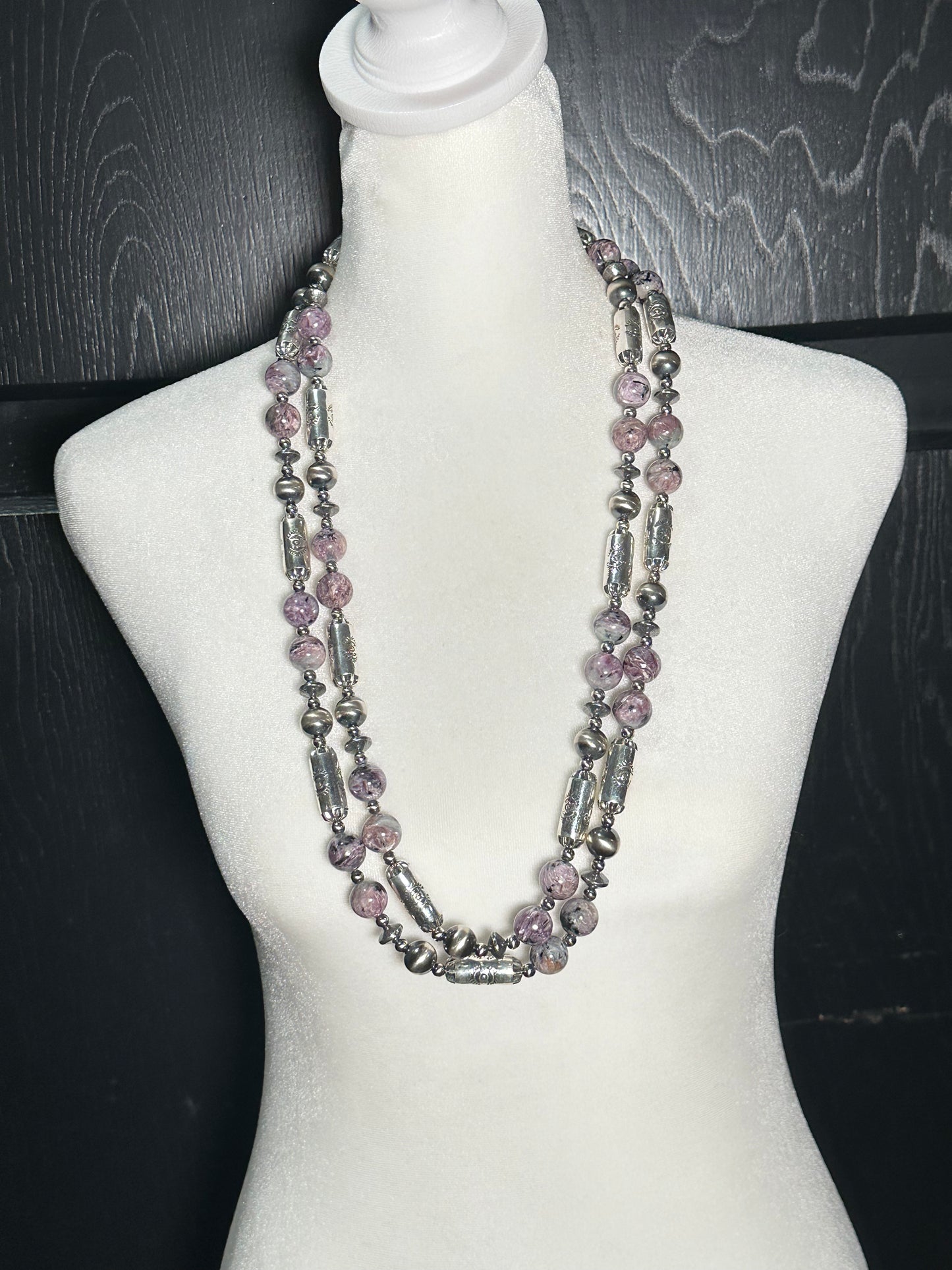 64" 13mm Pearls and Charoite Necklace