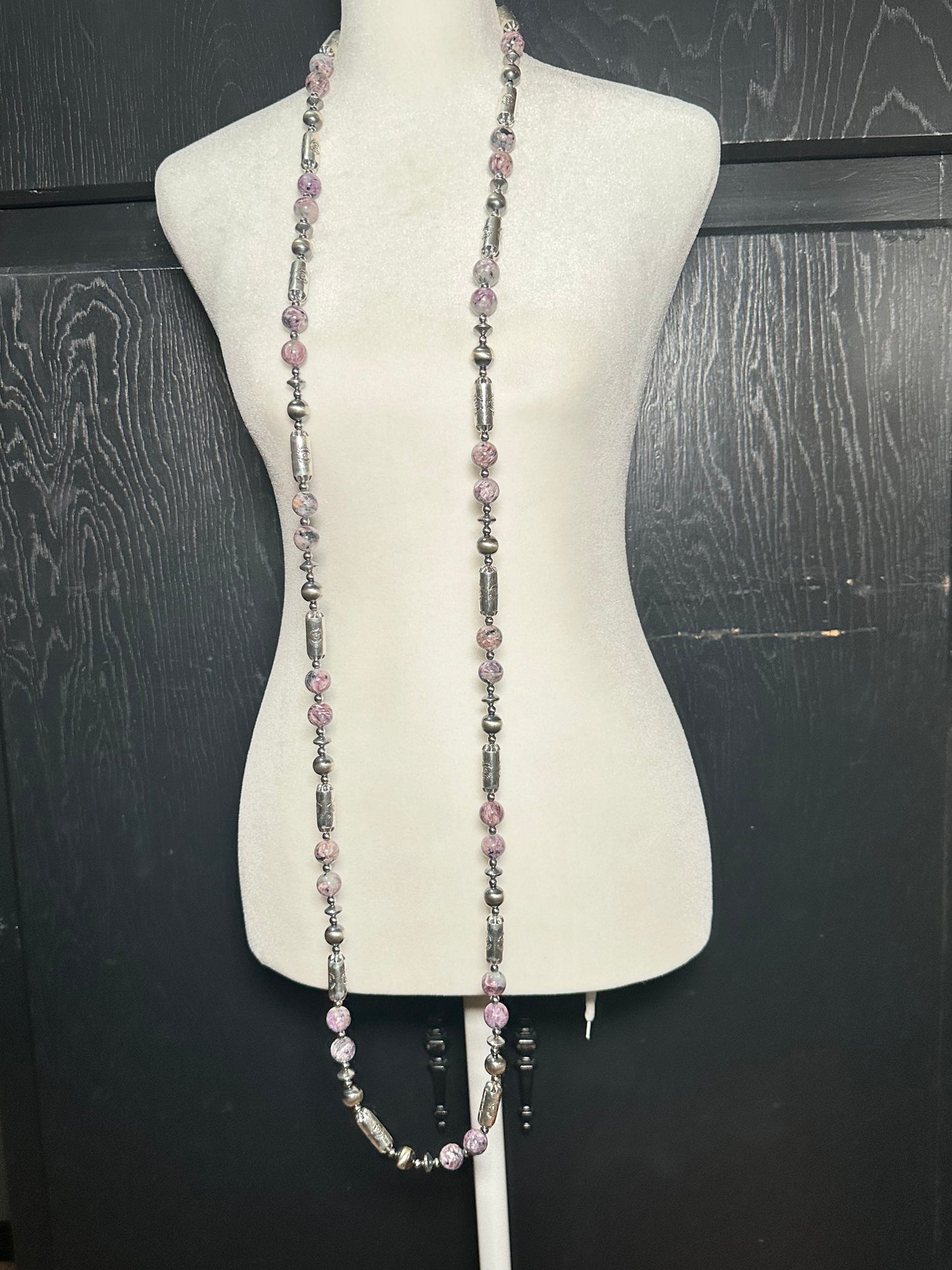 64" 13mm Pearls and Charoite Necklace