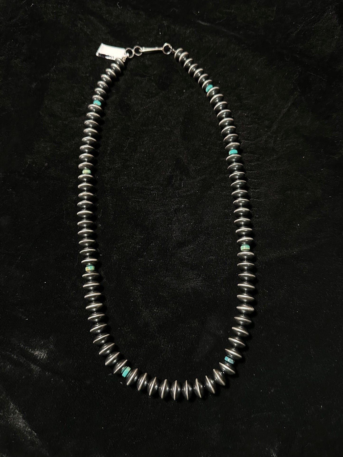 24" Handmade Navajo Saucer Pearls with Royston Turquoise Beads by Preston Haley, Navajo