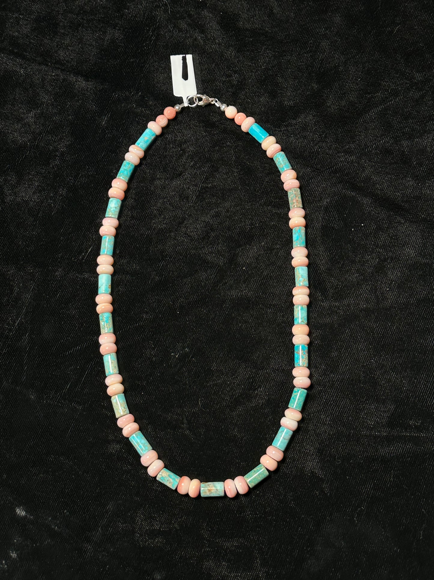 18" Pink Conch Shell and Blue Magnesite Necklace