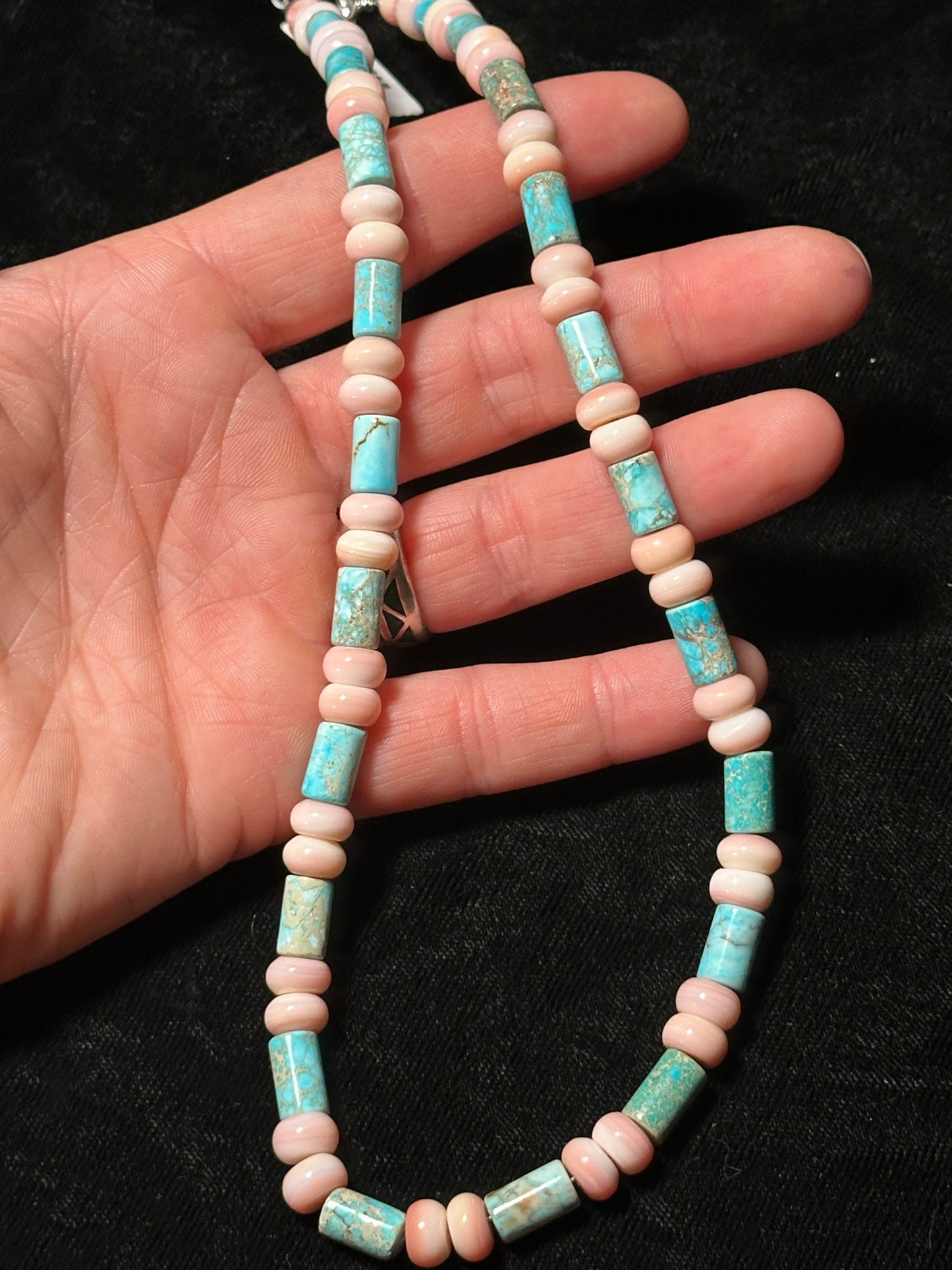 18" Pink Conch Shell and Blue Magnesite Necklace