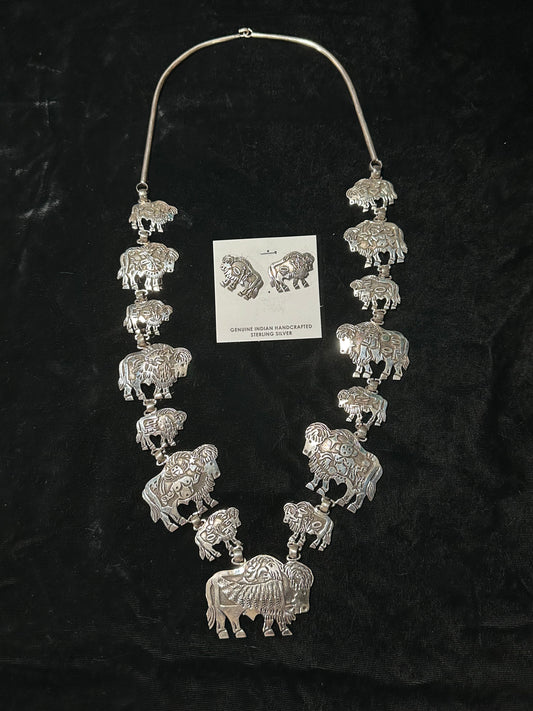 Sterling Silver Buffalo Necklace and Earring Set by Lloyd Becenti, Navajo