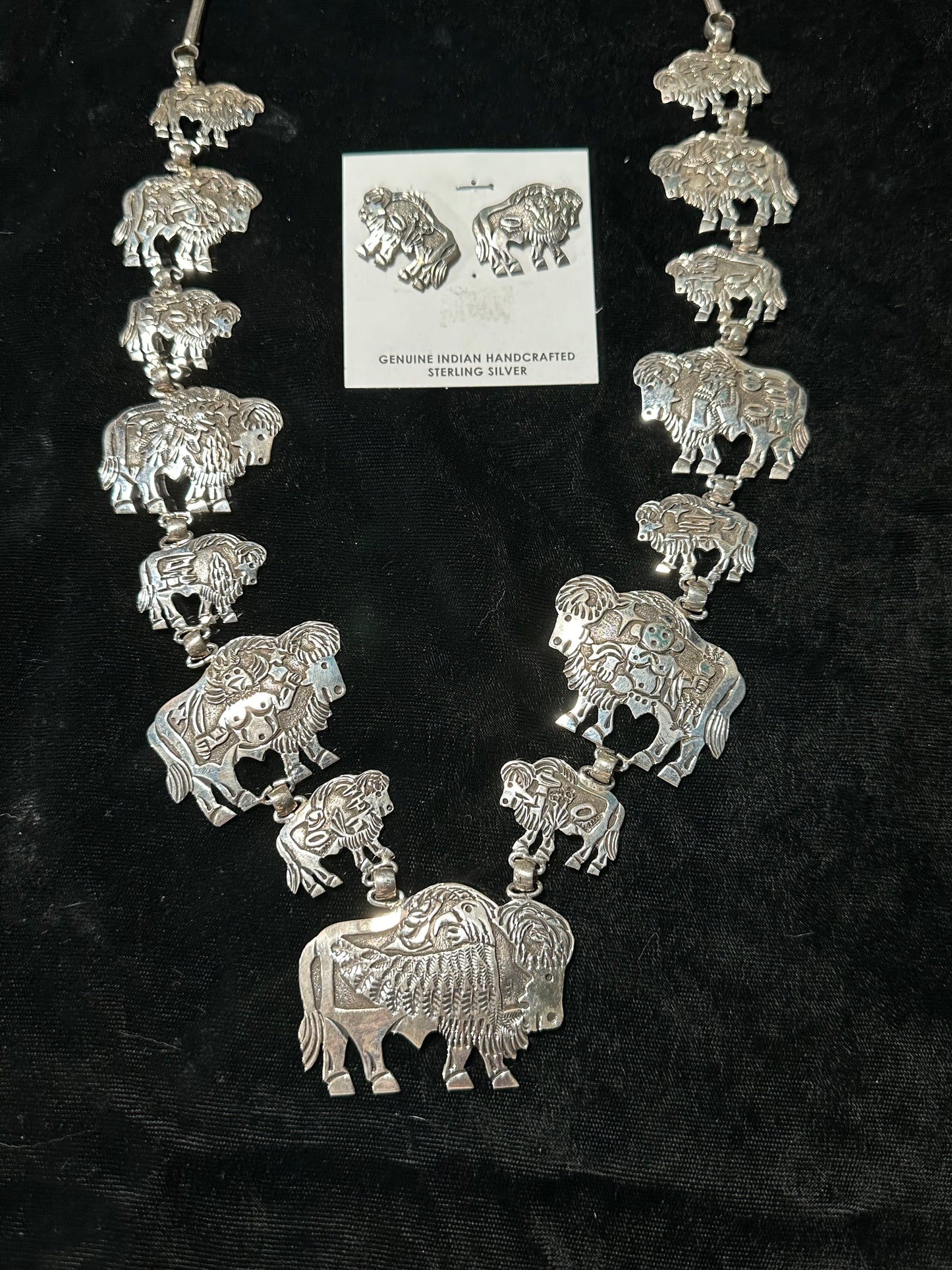 Sterling Silver Buffalo Necklace and Earring Set by Lloyd Becenti, Navajo