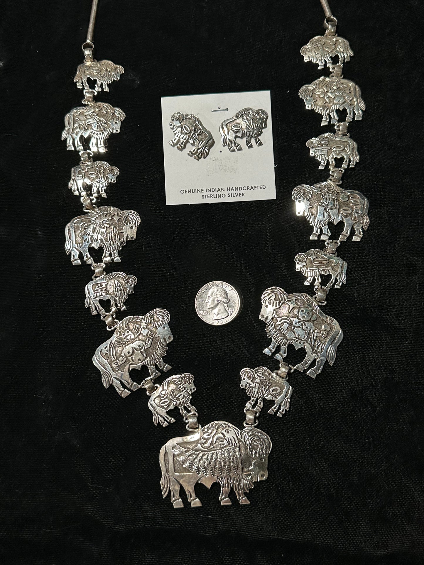 Sterling Silver Buffalo Necklace and Earring Set by Lloyd Becenti, Navajo