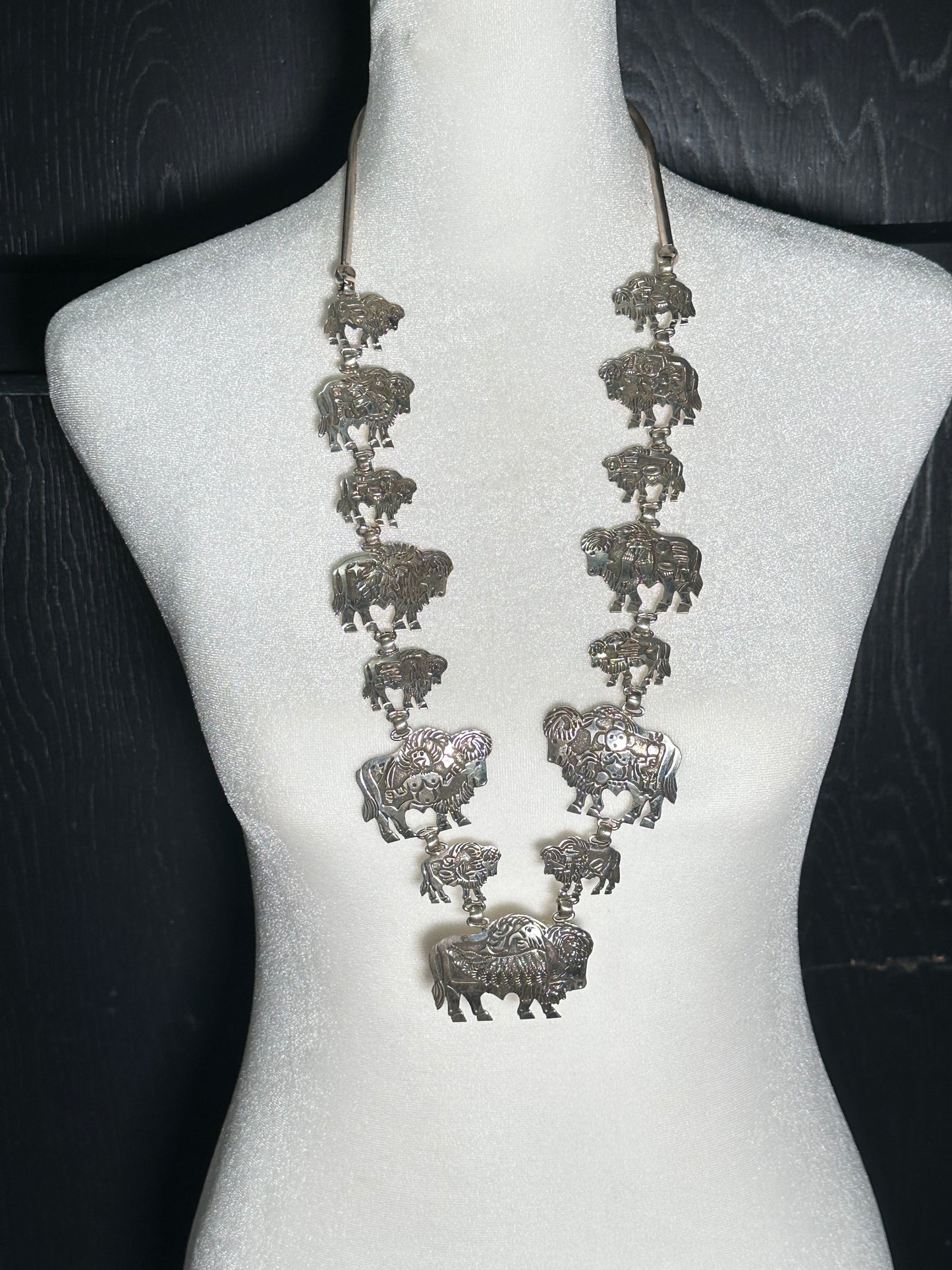 Sterling Silver Buffalo Necklace and Earring Set by Lloyd Becenti, Navajo