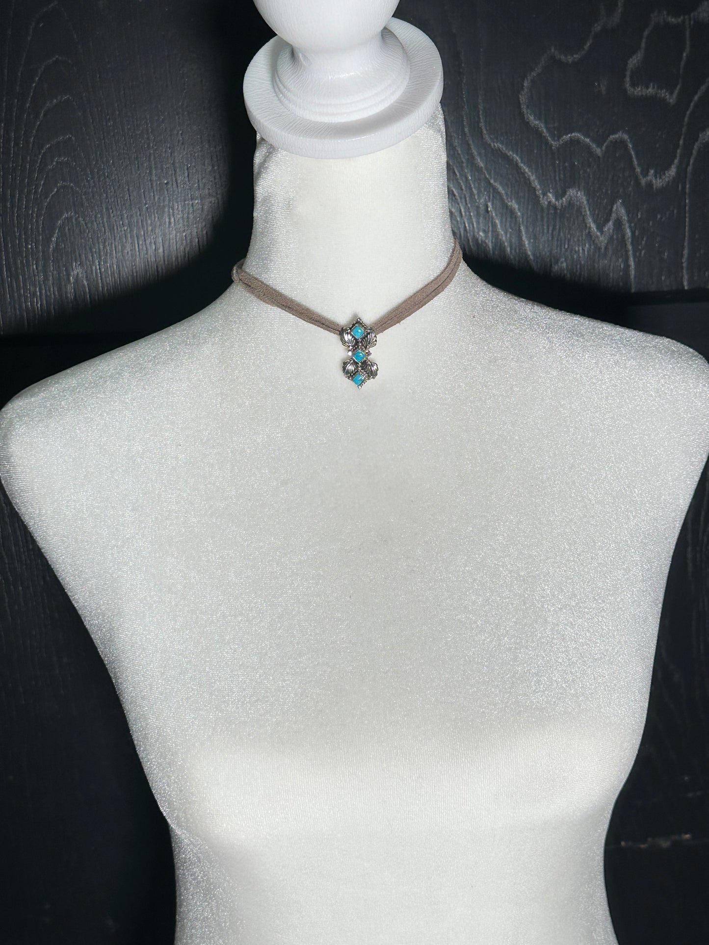 12" Suede Chain with Sleeping Beauty Turquoise Pendent by Loretta Delgarito, Navajo