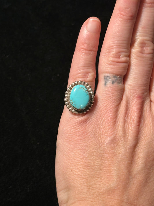 5.0 Sonoran Blue Turquoise Ring made by P. Skeets, Navajo