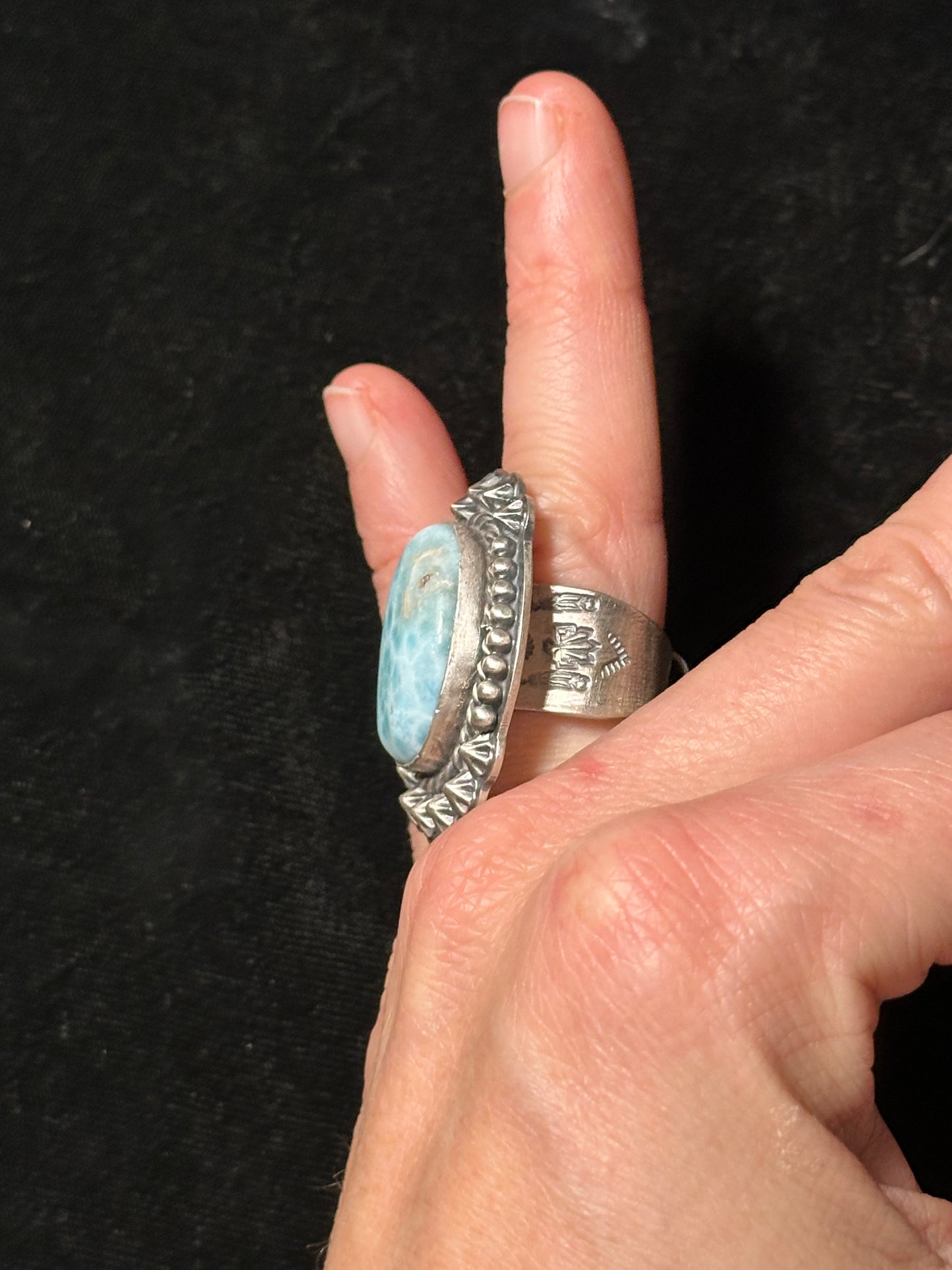 7.5 Larimar Ring by T. Nez Sr., Navajo