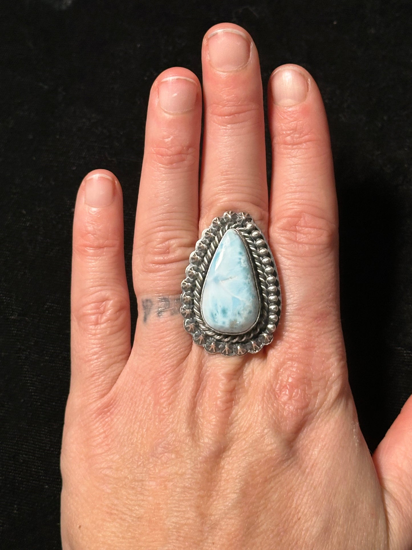 8.5 Larimar Ring by T. Nez Sr., Navajo