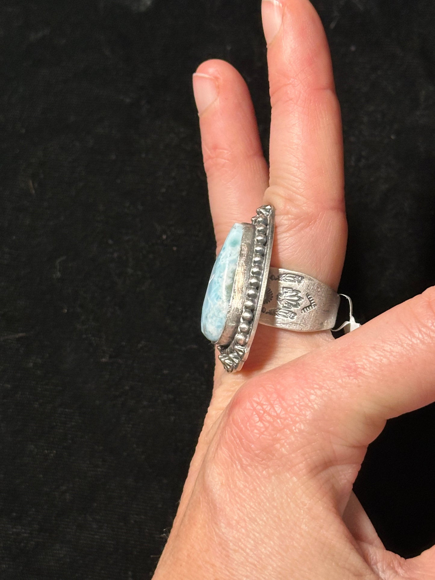 8.5 Larimar Ring by T. Nez Sr., Navajo