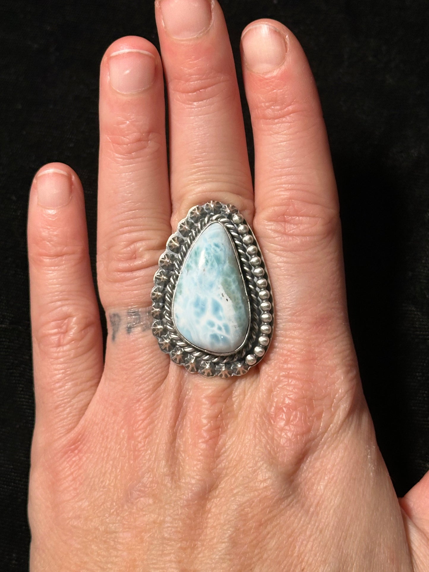 9.0 Larimar Ring by T. Nez Sr., Navajo