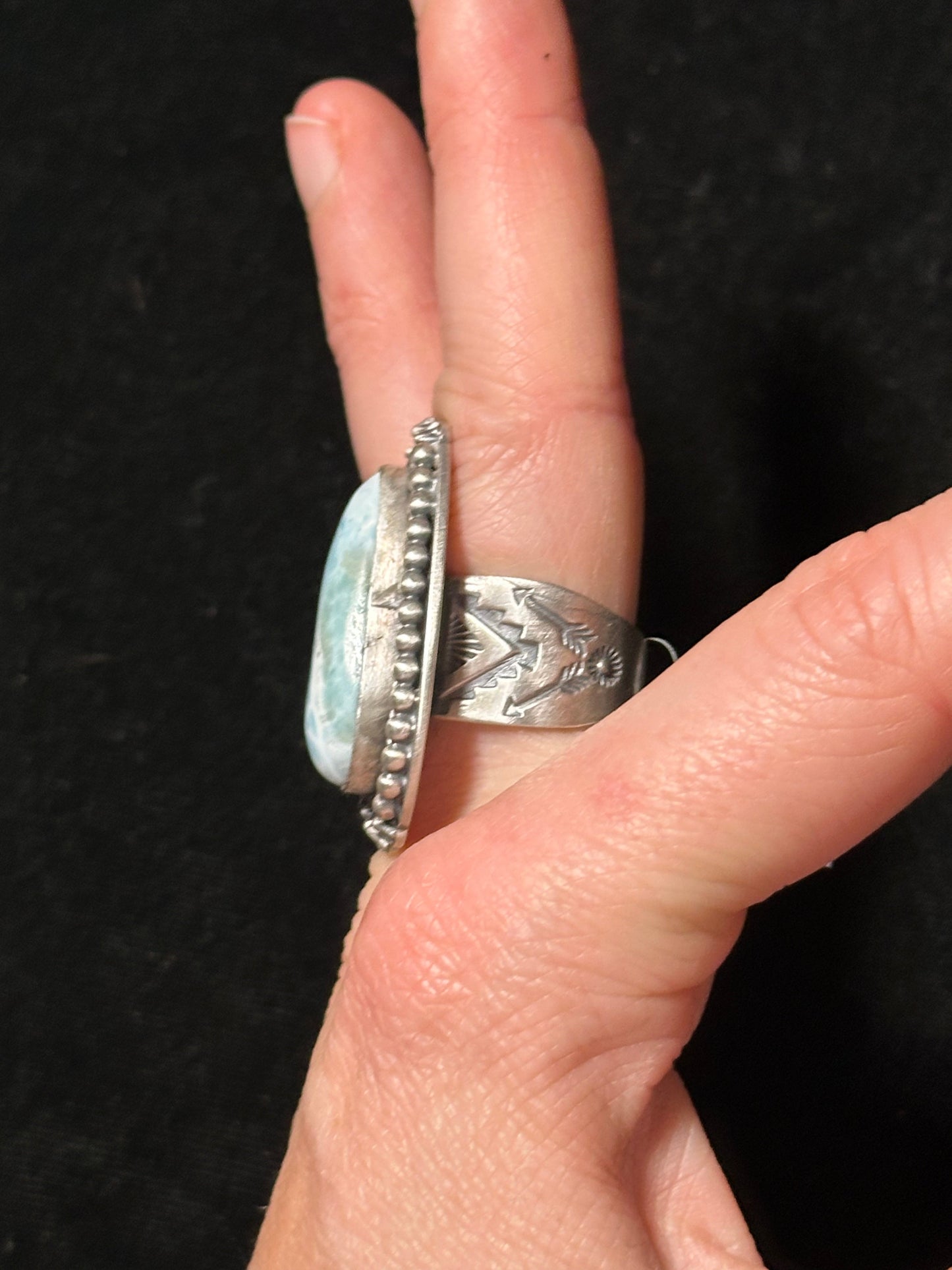 9.0 Larimar Ring by T. Nez Sr., Navajo
