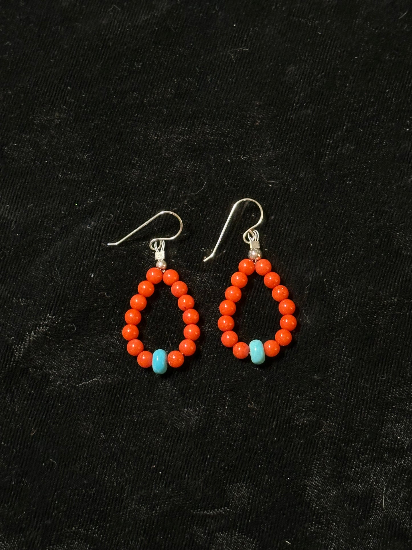 Red Coral and Turquoise Tear Drop Dangle Earrings