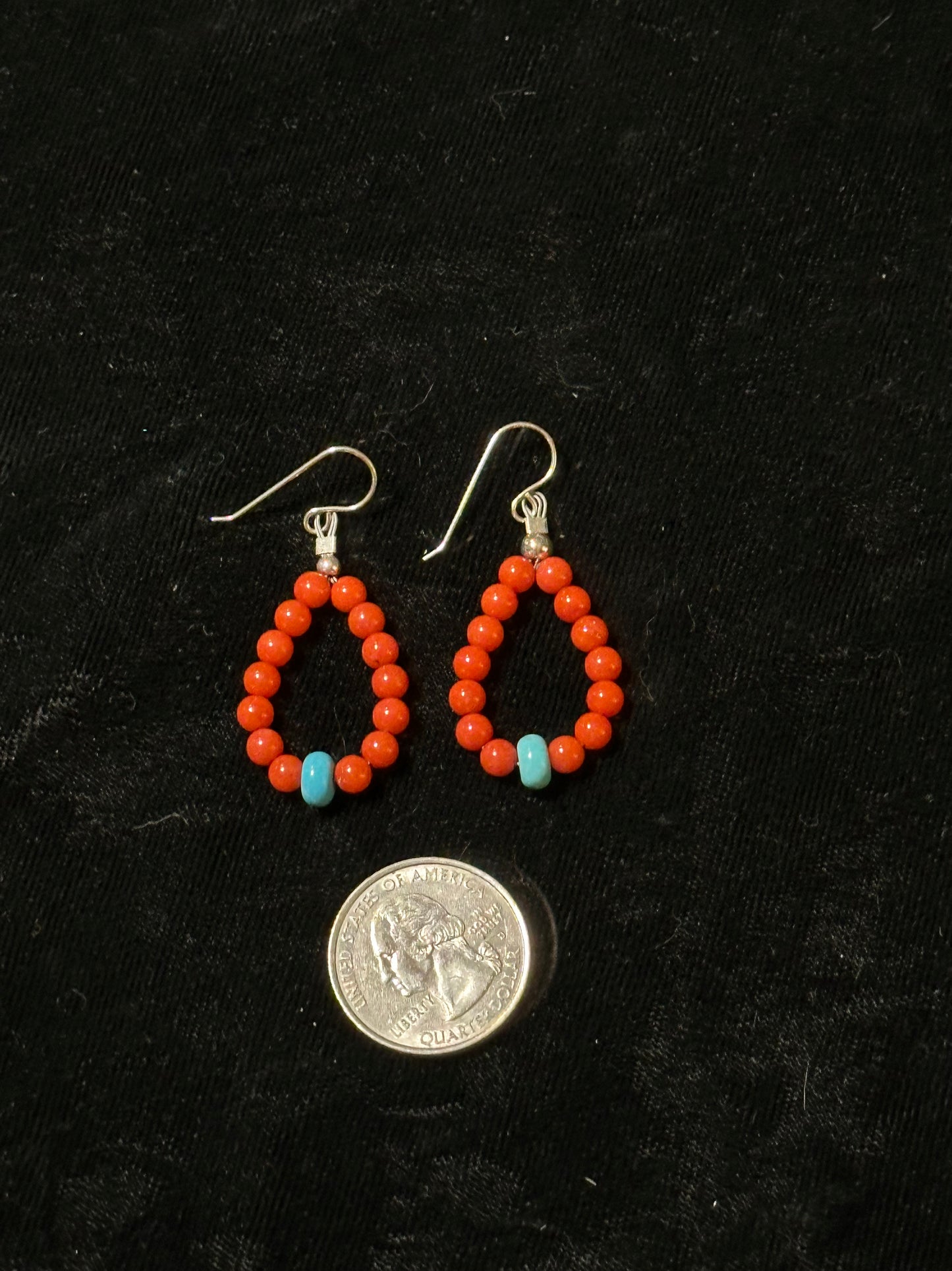 Red Coral and Turquoise Tear Drop Dangle Earrings