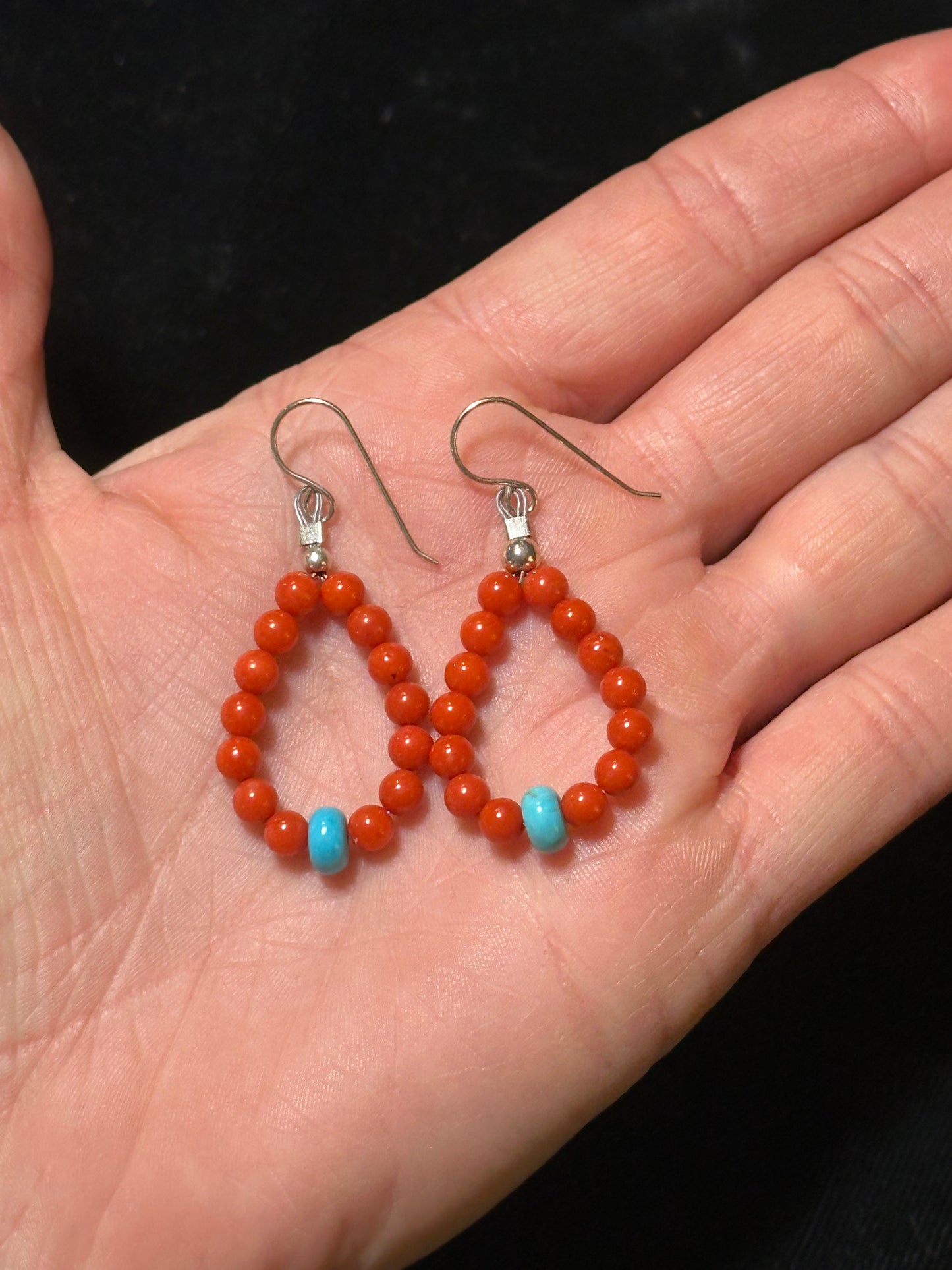 Red Coral and Turquoise Tear Drop Dangle Earrings