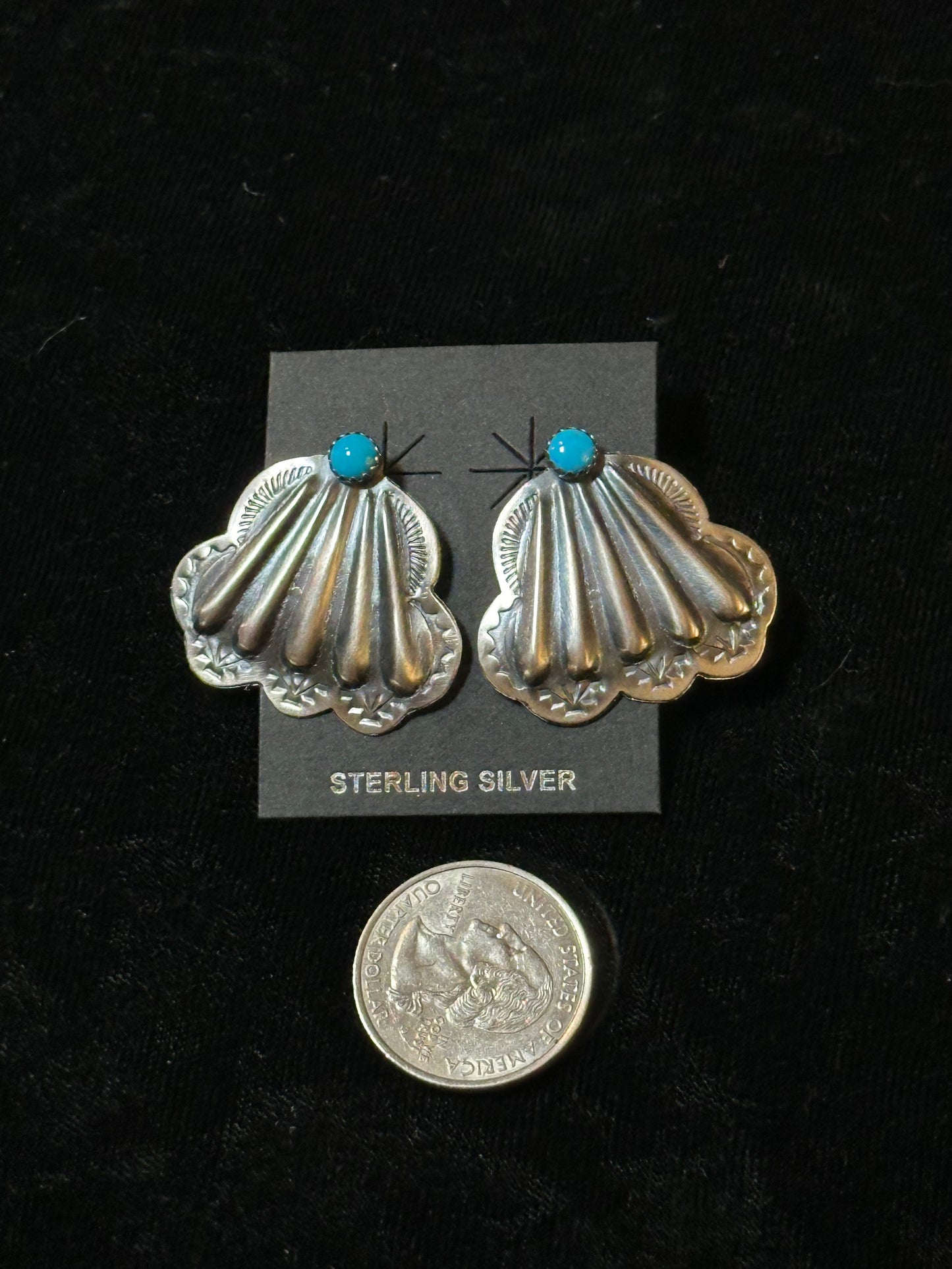 Concho and Sleeping Beauty Turquoise Post Earrings by Rita Daye, Navajo