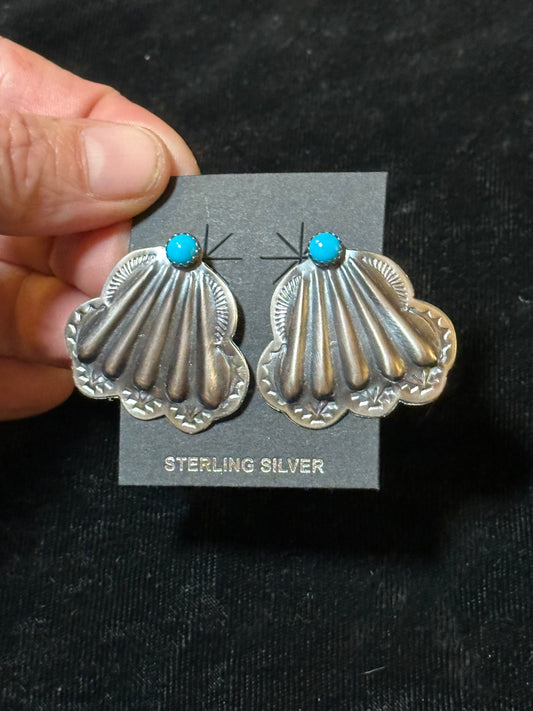 Concho and Sleeping Beauty Turquoise Post Earrings by Rita Daye, Navajo
