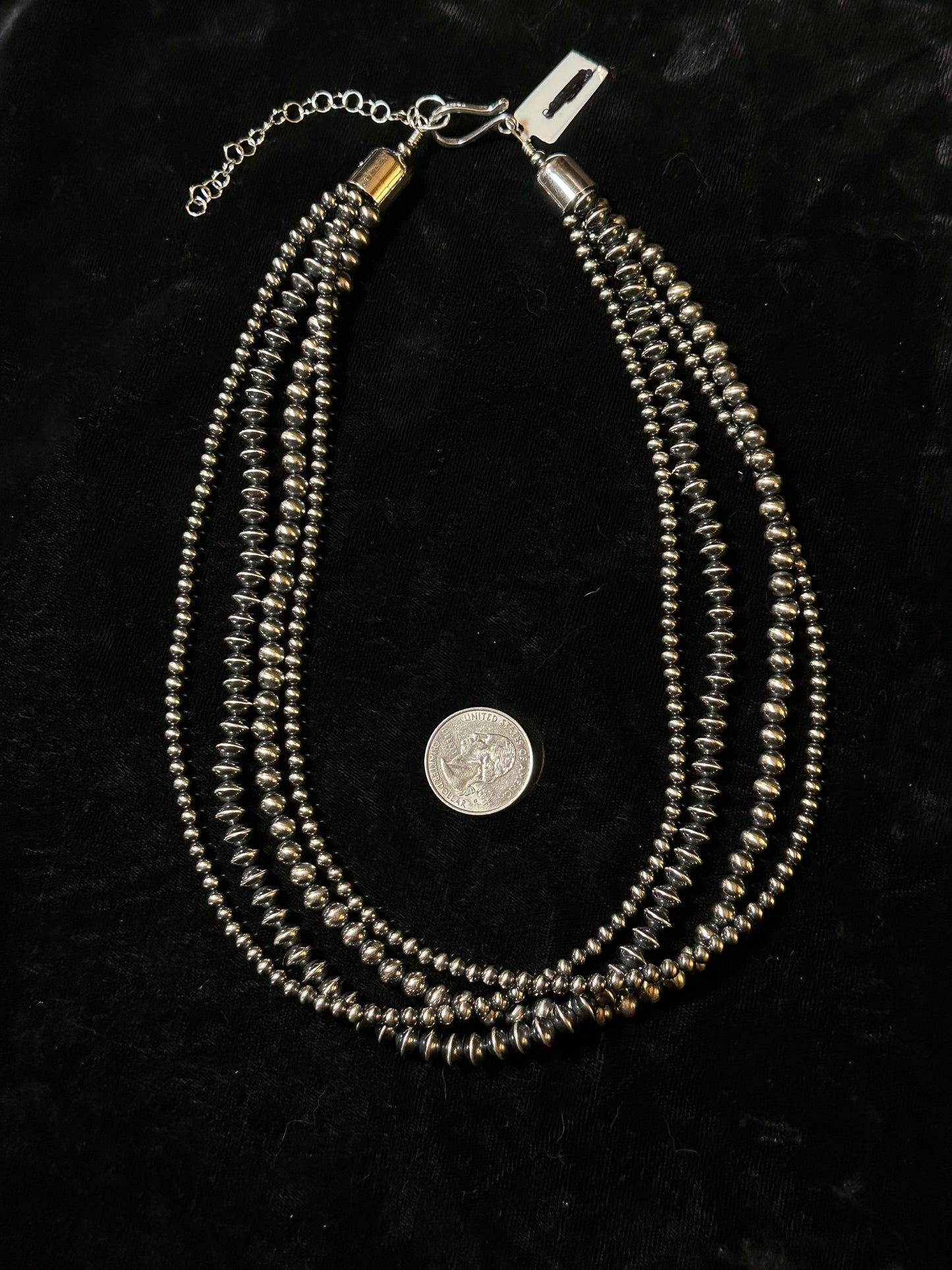 20"+3"  4mm-6mm 4 Strand Navajo Pearl and Saucer Necklace